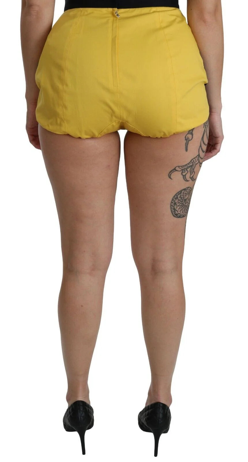 Dolce & Gabbana Yellow Black Cotton Jewelled Hot Pants Shorts - Short Trousers