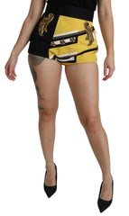 Dolce & Gabbana Yellow Black Cotton Jewelled Hot Pants Shorts - Short Trousers
