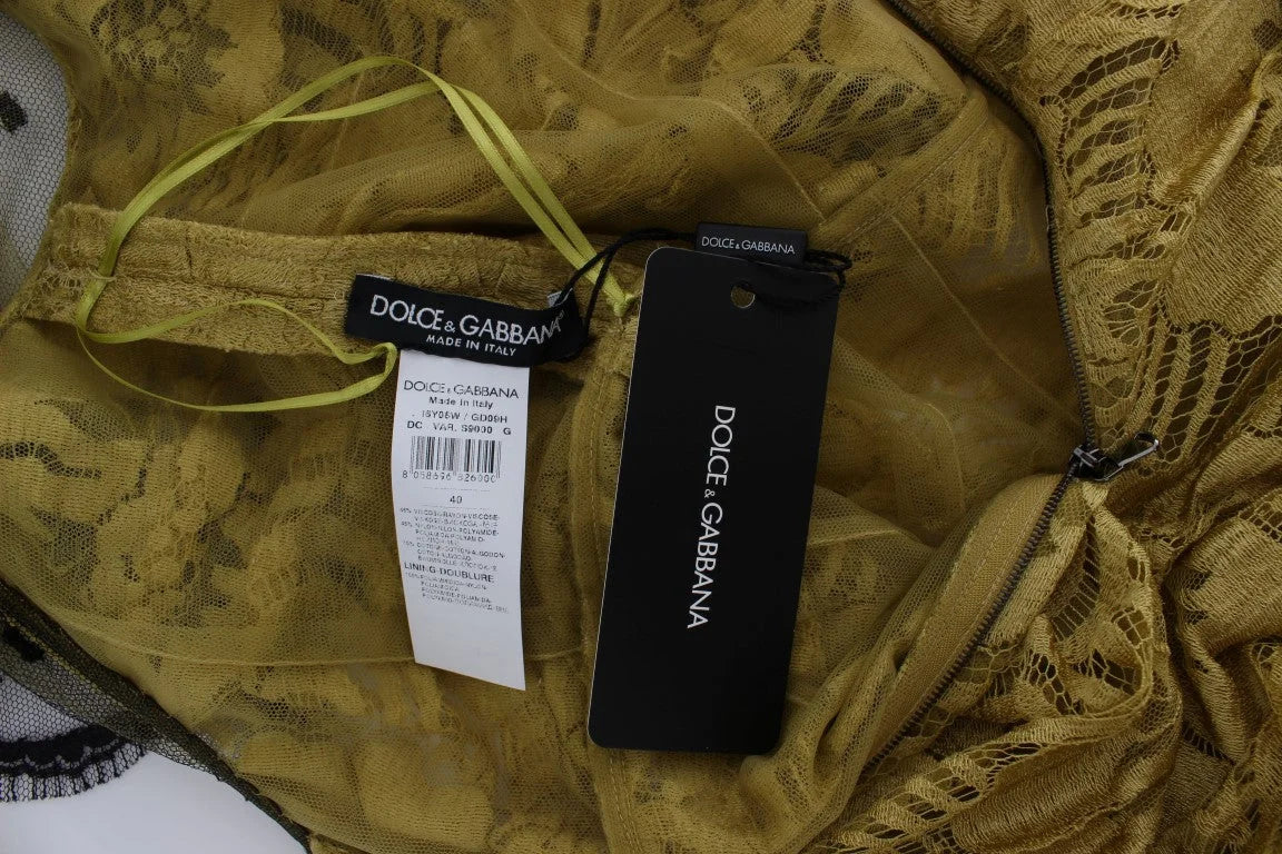 Dolce & Gabbana Yellow Black Floral Lace Ricamo Gown Dress - IT40|S - Dresses