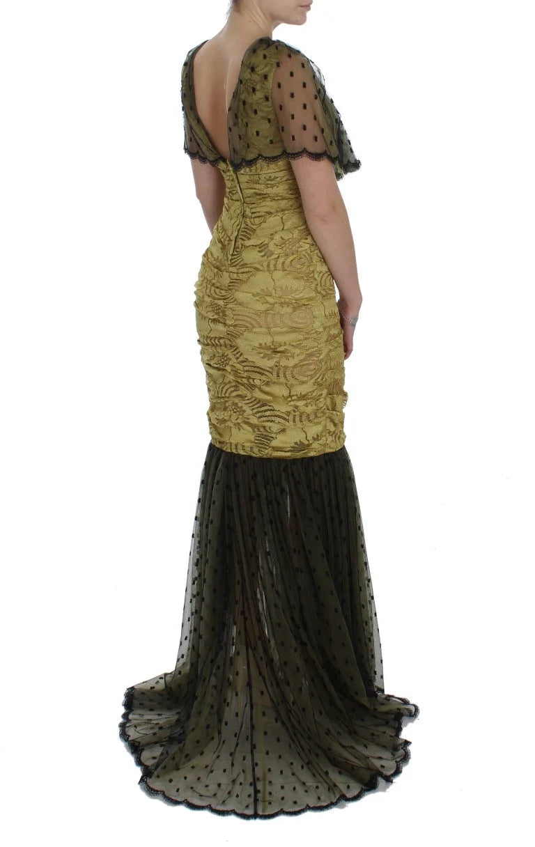 Dolce & Gabbana Yellow Black Floral Lace Ricamo Gown Dress - IT40|S - Dresses