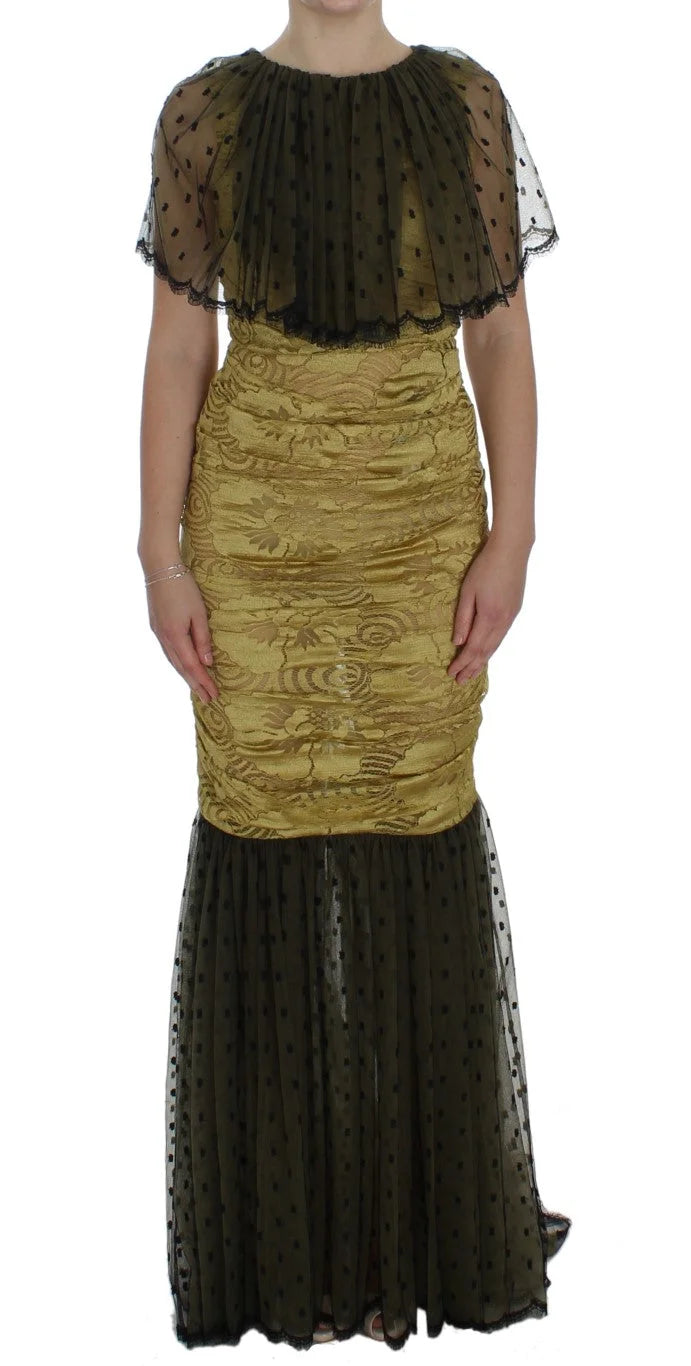 Dolce & Gabbana Yellow Black Floral Lace Ricamo Gown Dress - IT40|S - Dresses