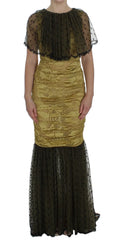 Dolce & Gabbana Yellow Black Floral Lace Ricamo Gown Dress - IT40|S - Dresses