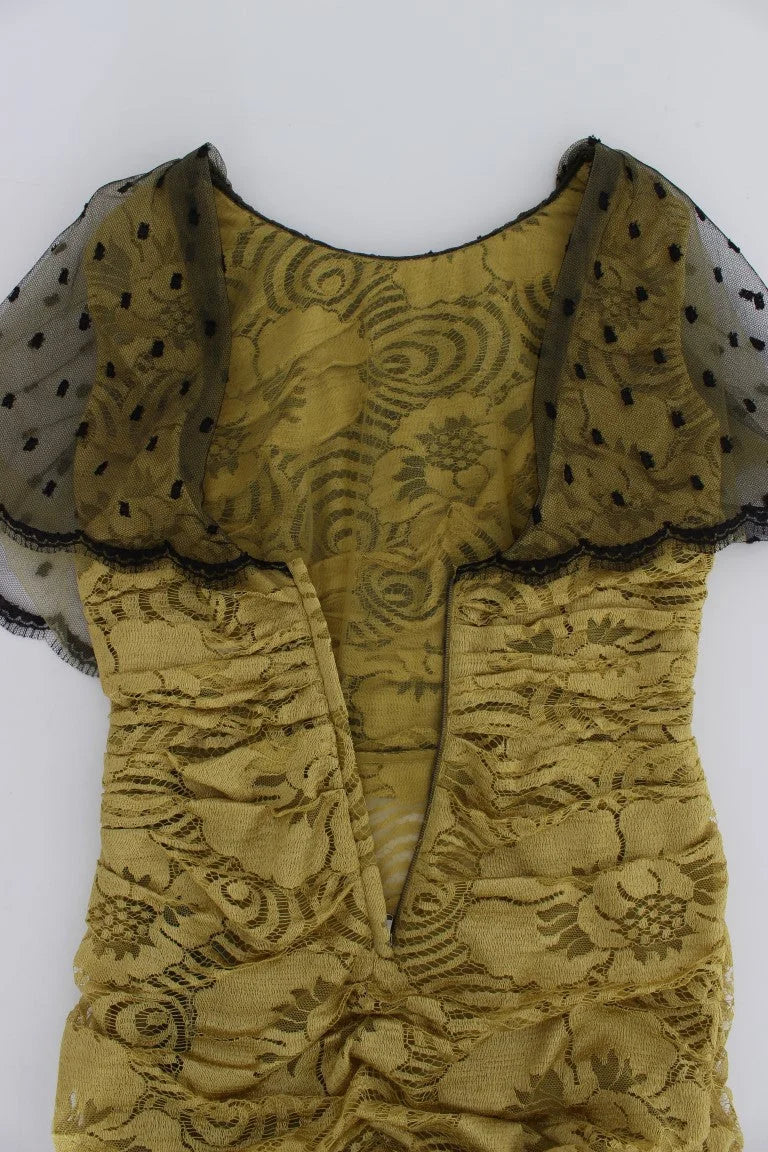 Dolce & Gabbana Yellow Black Floral Lace Ricamo Gown Dress - IT40|S - Dresses