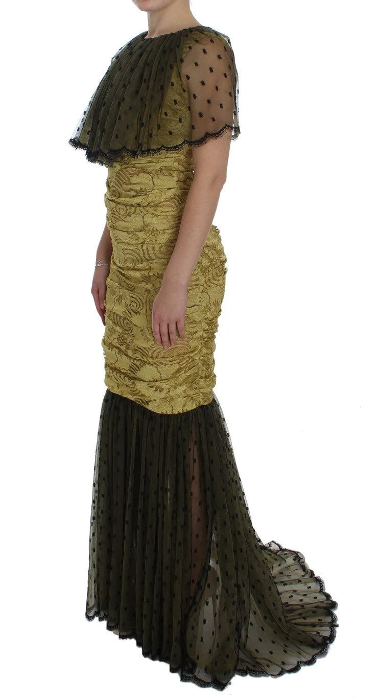 Dolce & Gabbana Yellow Black Floral Lace Ricamo Gown Dress - IT40|S - Dresses