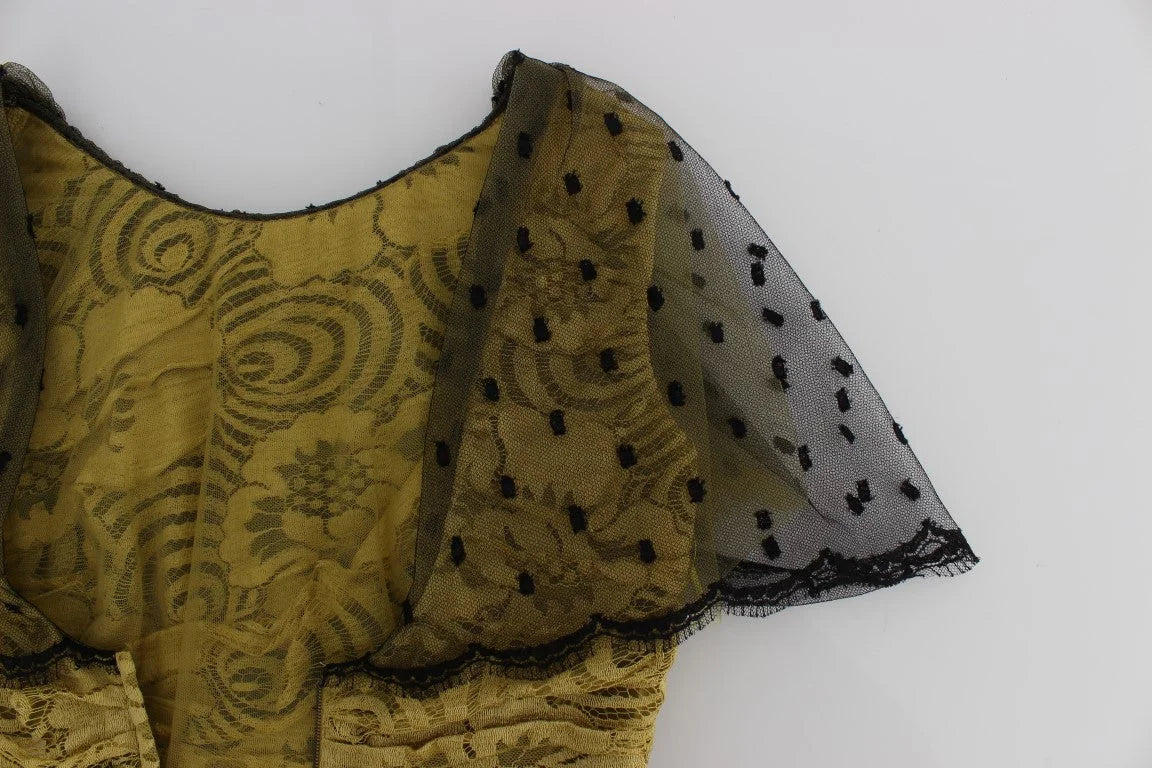 Dolce & Gabbana Yellow Black Floral Lace Ricamo Gown Dress - IT40|S - Dresses