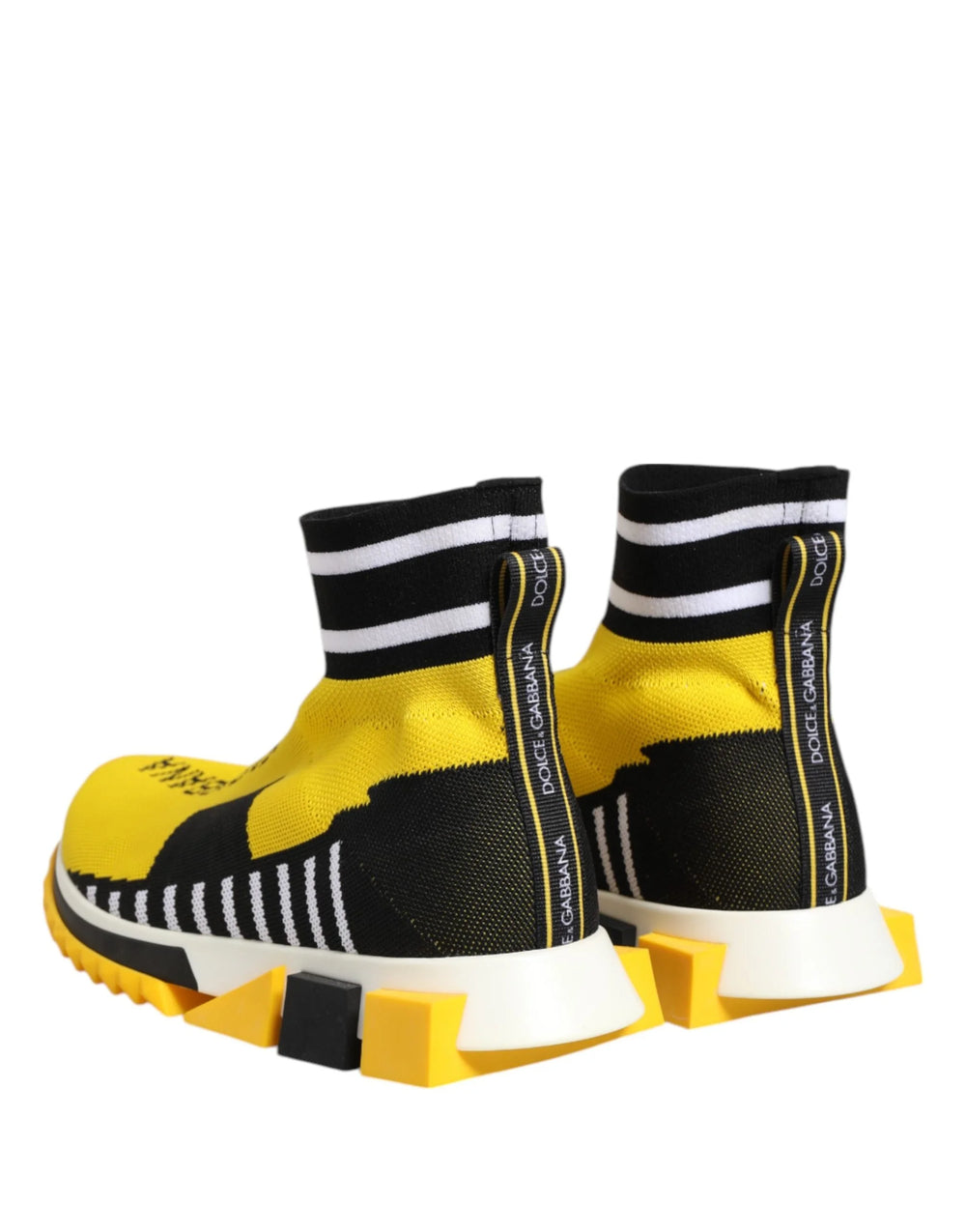 Draufsicht auf die Slip-on-Socken-Sneaker von Dolce & Gabbana, die das atmungsaktive Strick-Obermaterial und die elegante Silhouette betont.