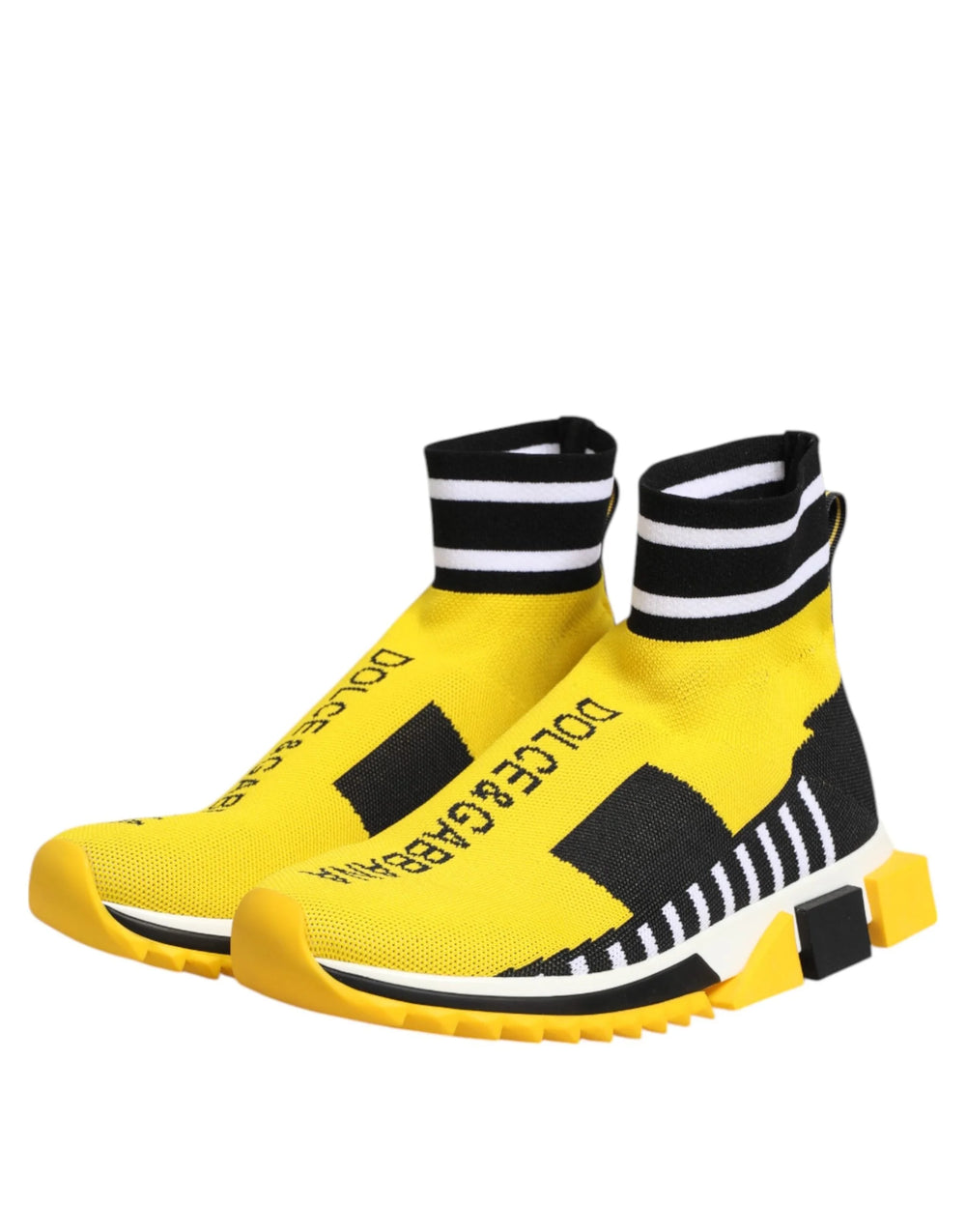 Rückansicht der gelben Sorrento Sneaker von Dolce & Gabbana mit markantem Fersenriemen aus Logo-Elastikband.