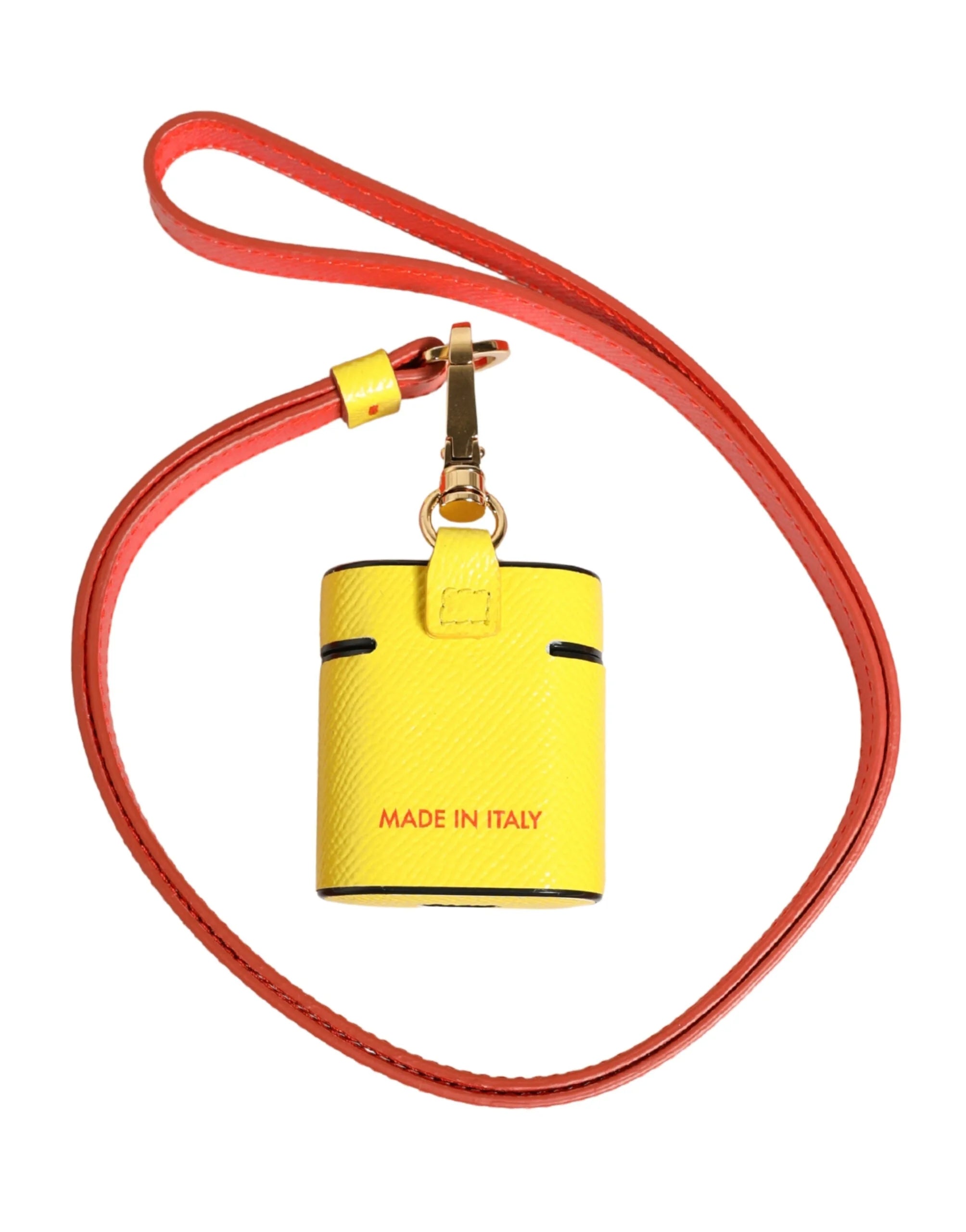 Dolce & Gabbana Yellow Calf Leather Logo Flip Holder Strap Airpods Case
