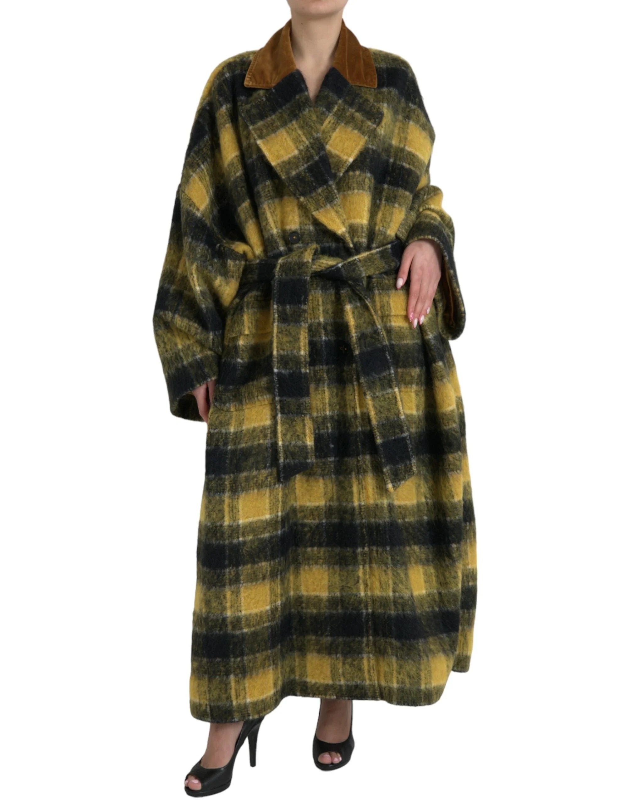 Dolce & Gabbana Yellow Checkered Long Sleeve Coat Jacket - IT40|S - Trench Coats