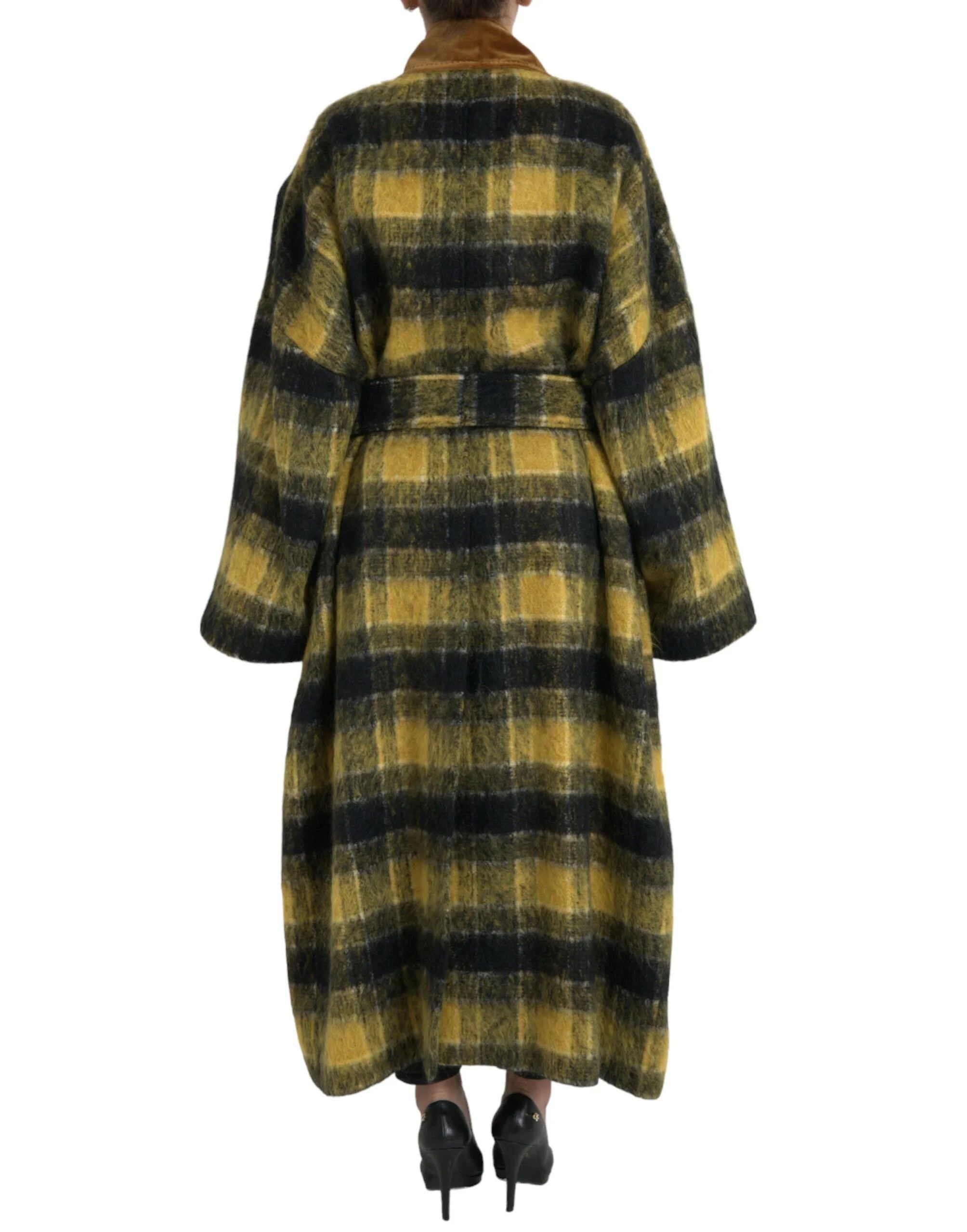 Dolce & Gabbana Yellow Checkered Long Sleeve Coat Jacket - IT40|S - Trench Coats