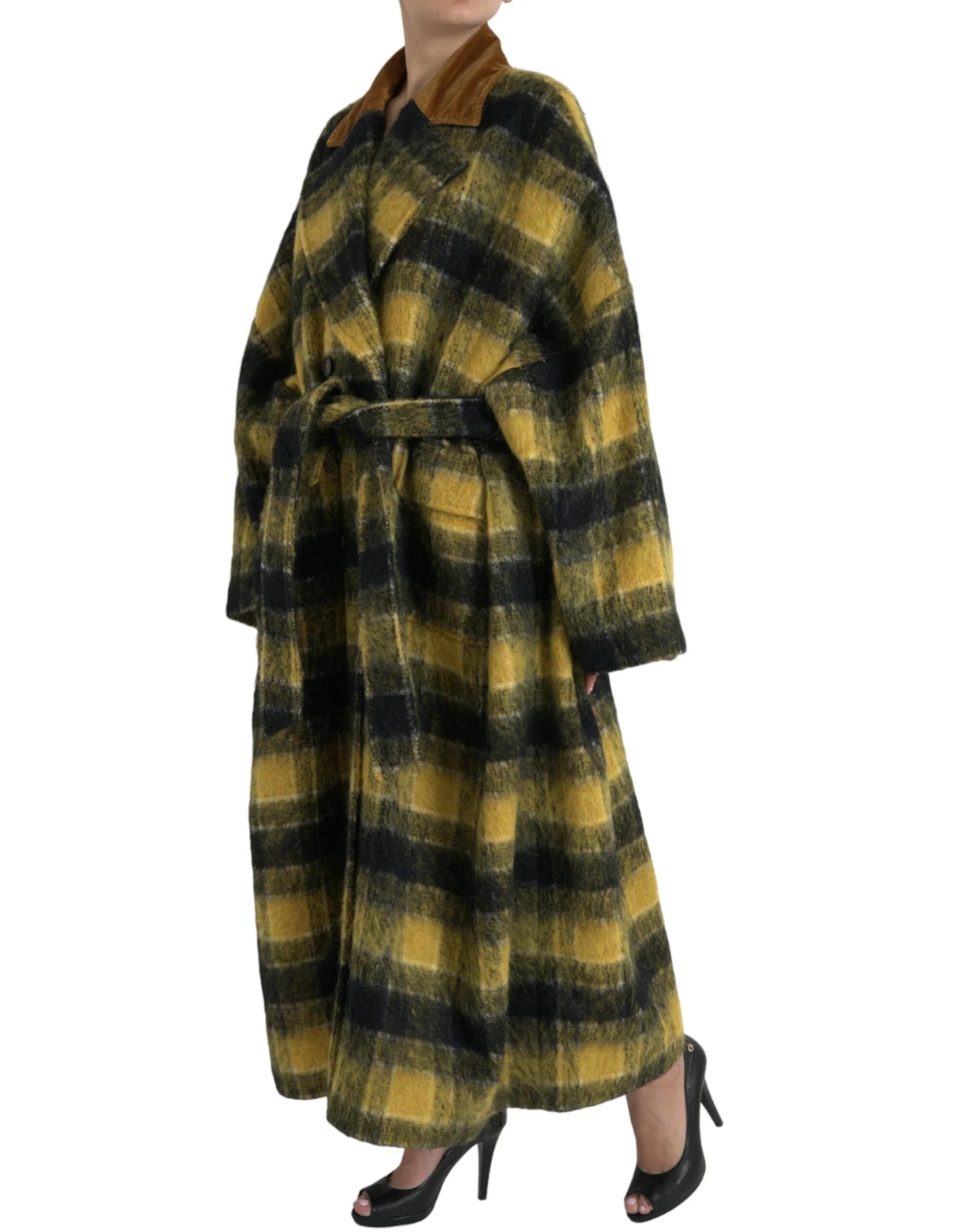 Dolce & Gabbana Yellow Checkered Long Sleeve Coat Jacket - IT40|S - Trench Coats