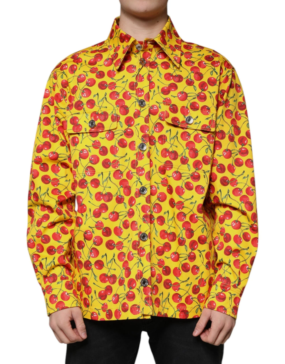 Dolce & Gabbana Yellow Cherry Button Down Men Casual Shirt - IT54 | XL - Shirts