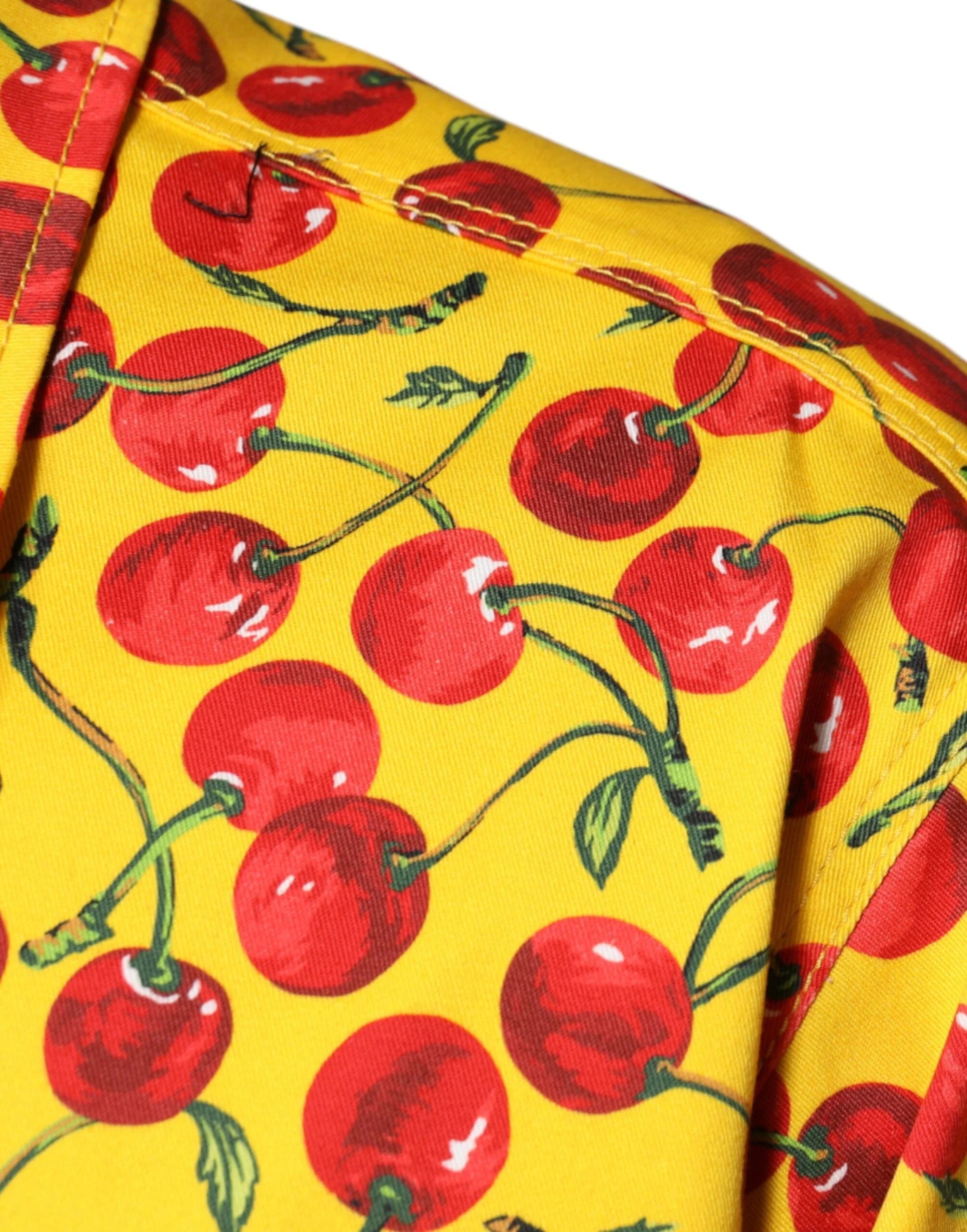 Dolce & Gabbana Yellow Cherry Button Down Men Casual Shirt - IT54 | XL - Shirts
