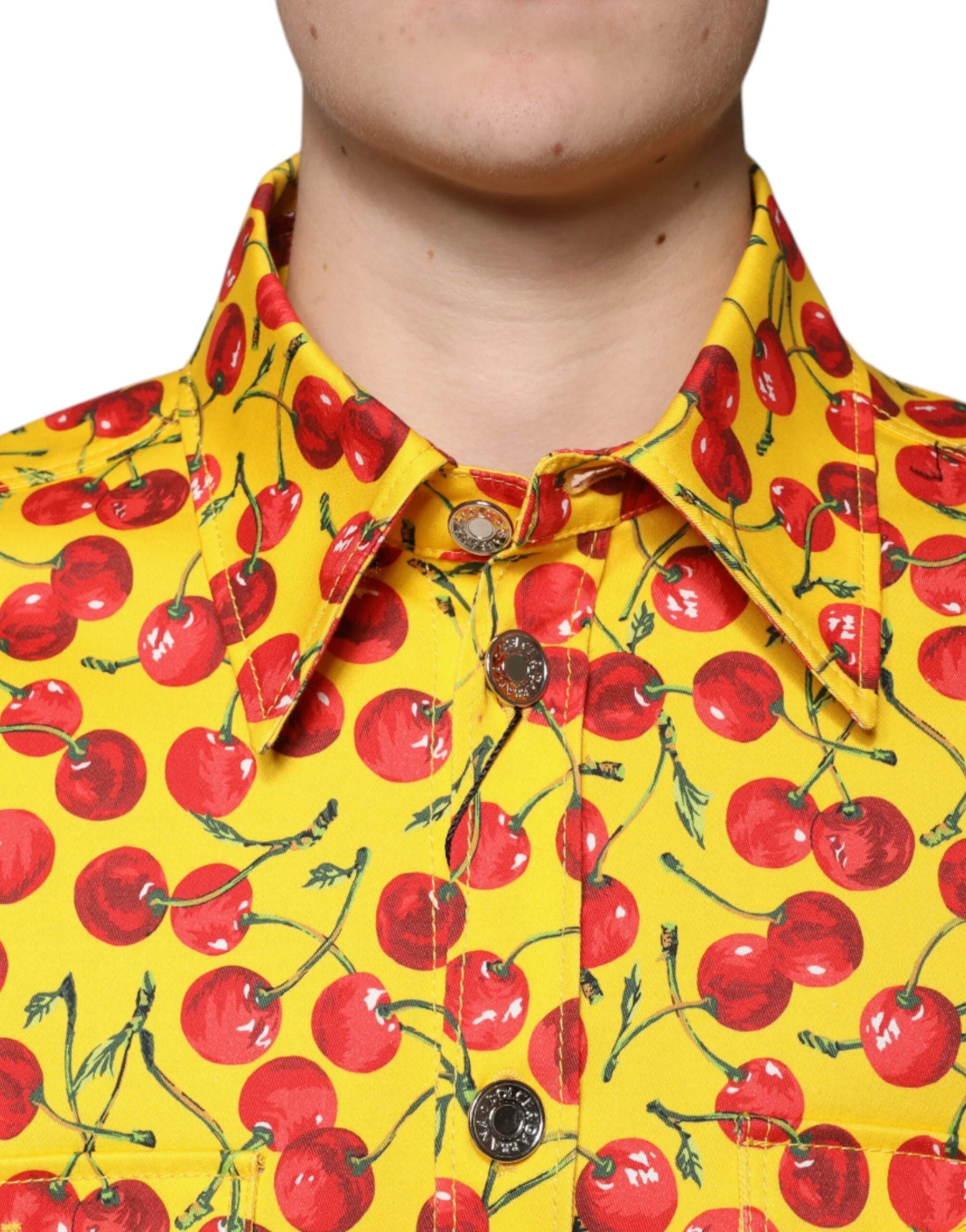 Dolce & Gabbana Yellow Cherry Button Down Men Casual Shirt - IT54 | XL - Shirts