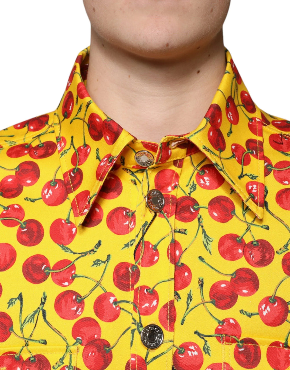 Dolce & Gabbana Yellow Cherry Button Down Men Casual Shirt - IT54 | XL - Shirts