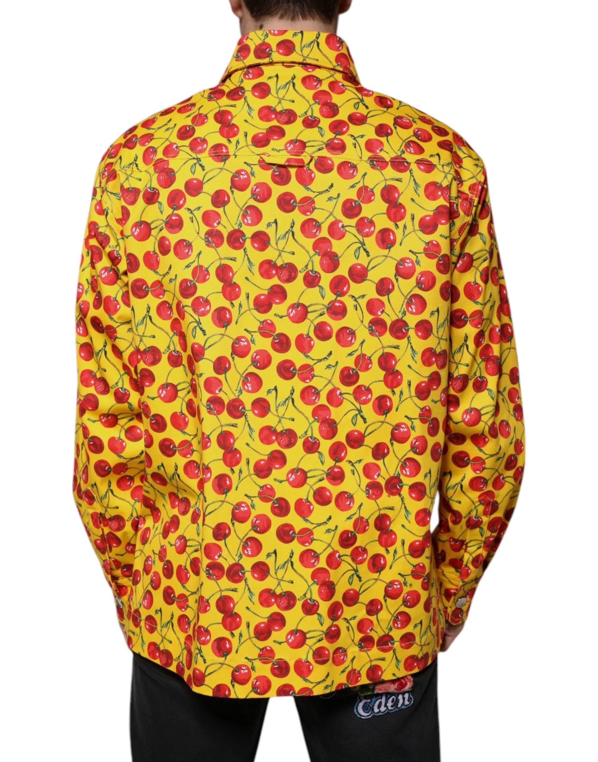 Dolce & Gabbana Yellow Cherry Button Down Men Casual Shirt - IT54 | XL - Shirts