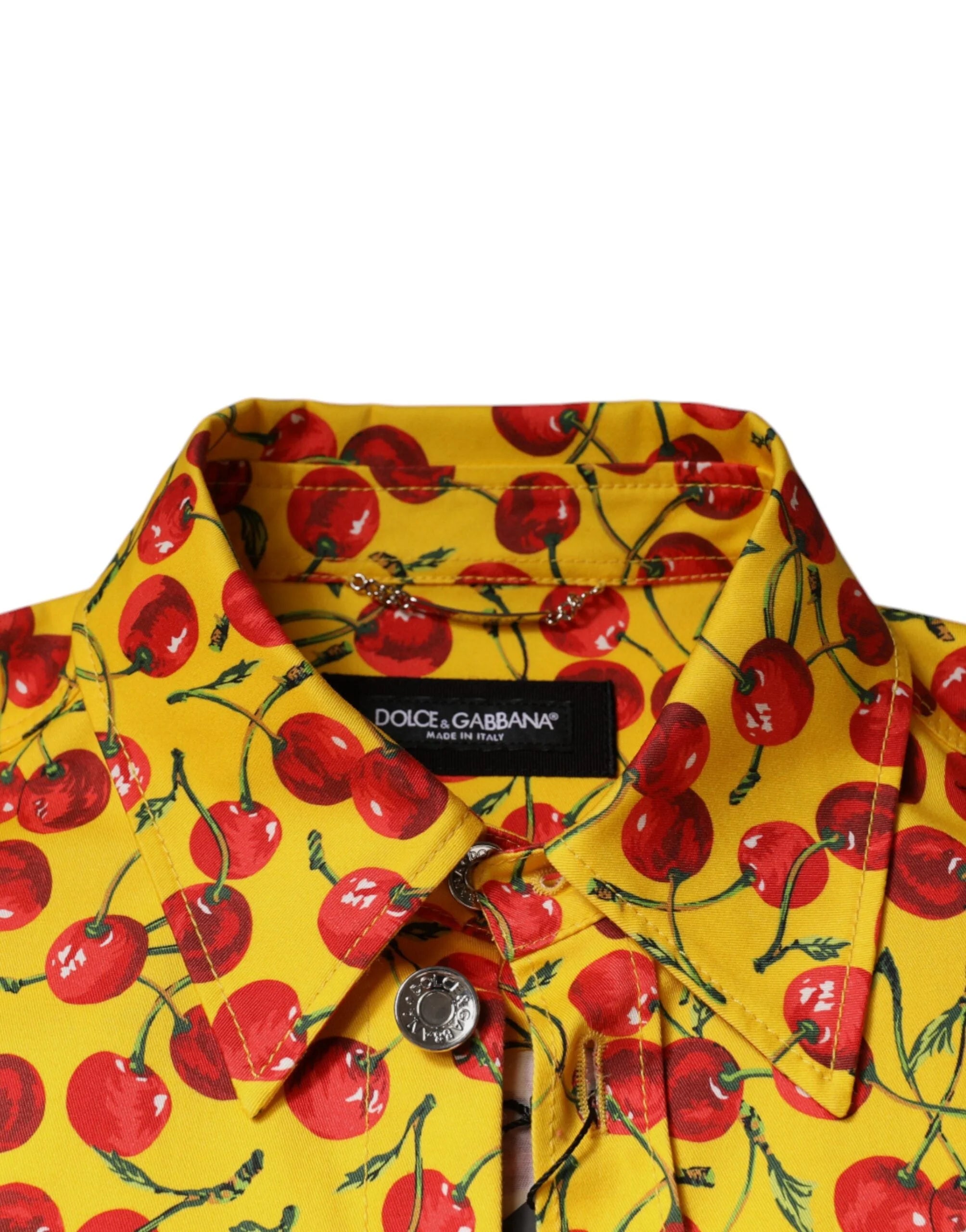 Dolce & Gabbana Yellow Cherry Button Down Men Casual Shirt - IT54 | XL - Shirts