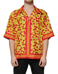 Dolce & Gabbana Yellow Cherry Button Down Silk Casual Shirt - IT43 | 2XL - Shirts