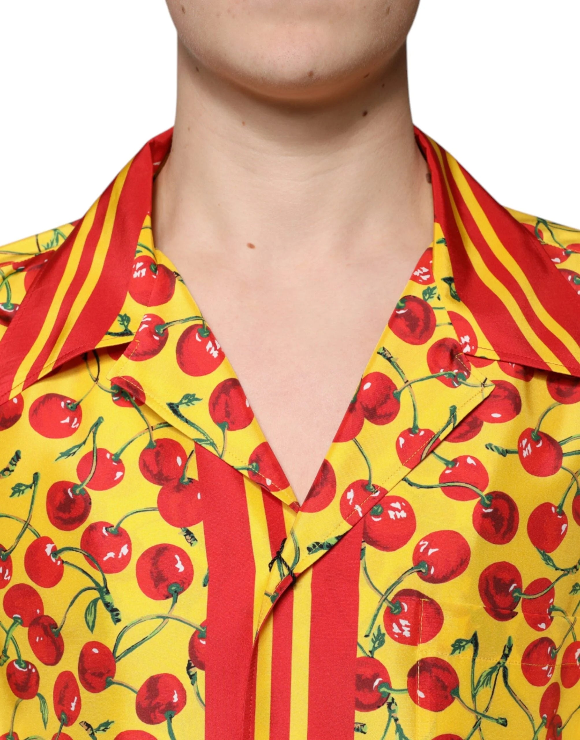 Dolce & Gabbana Yellow Cherry Button Down Silk Casual Shirt - IT43 | 2XL - Shirts