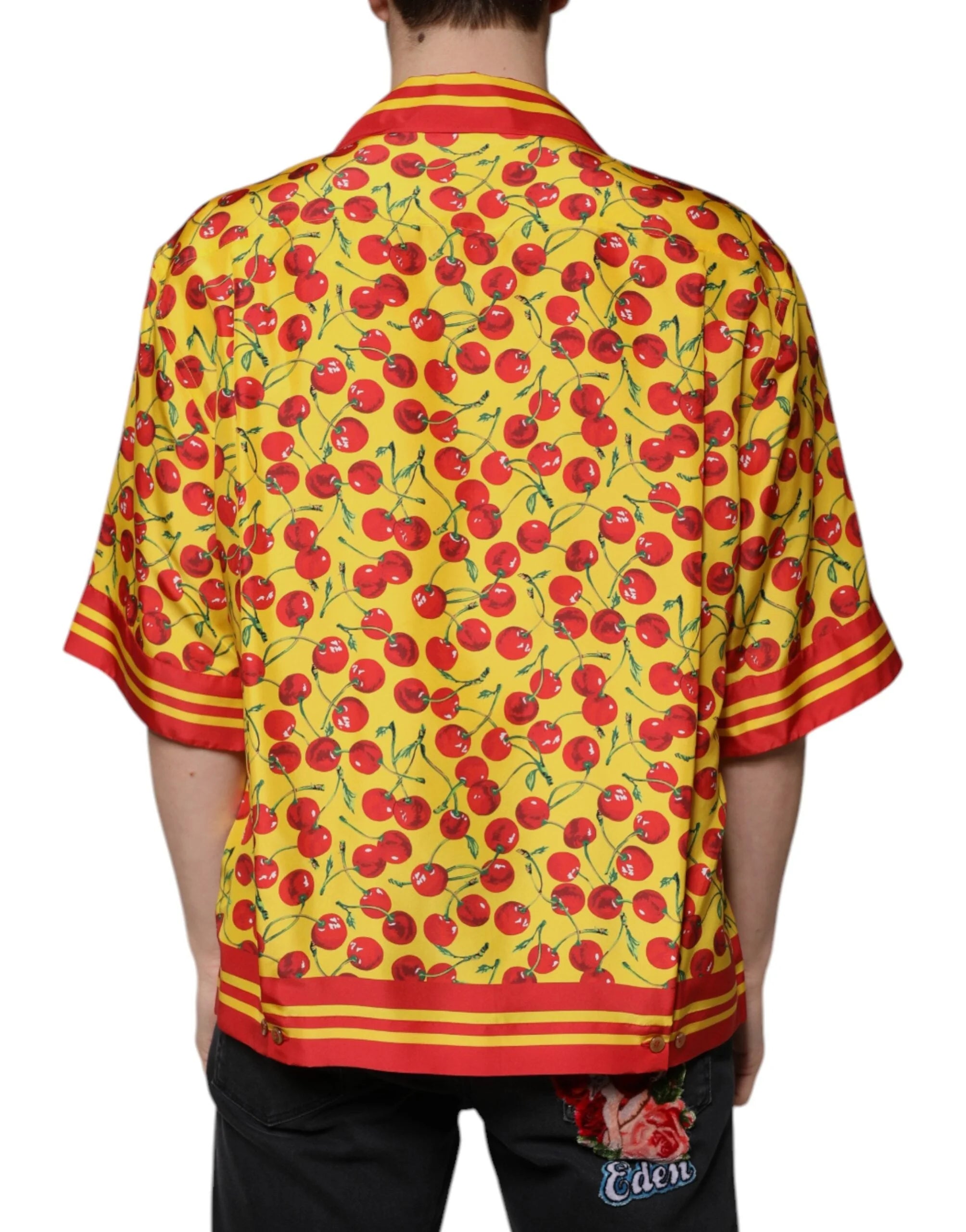 Dolce & Gabbana Yellow Cherry Button Down Silk Casual Shirt - IT43 | 2XL - Shirts
