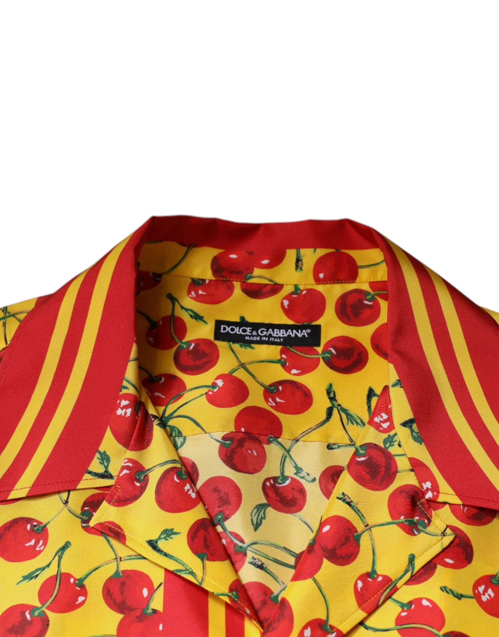 Dolce & Gabbana Yellow Cherry Button Down Silk Casual Shirt - IT43 | 2XL - Shirts