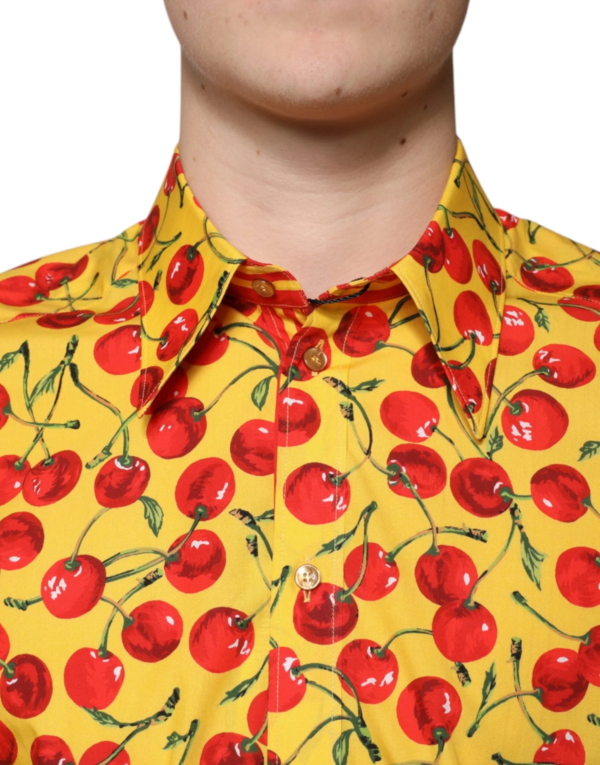 Dolce & Gabbana Yellow Cherry Cotton MARTINI Dress Shirt - IT40 | M - Shirts