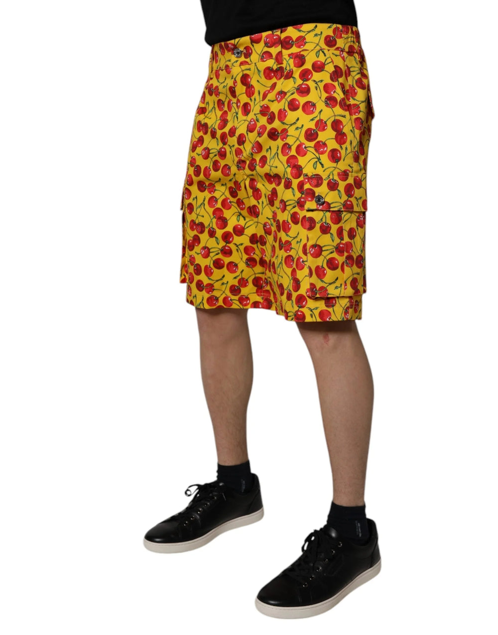 Dolce & Gabbana Yellow Cherry Print Cotton Men Bermuda Shorts - IT48 | M - Bermudas