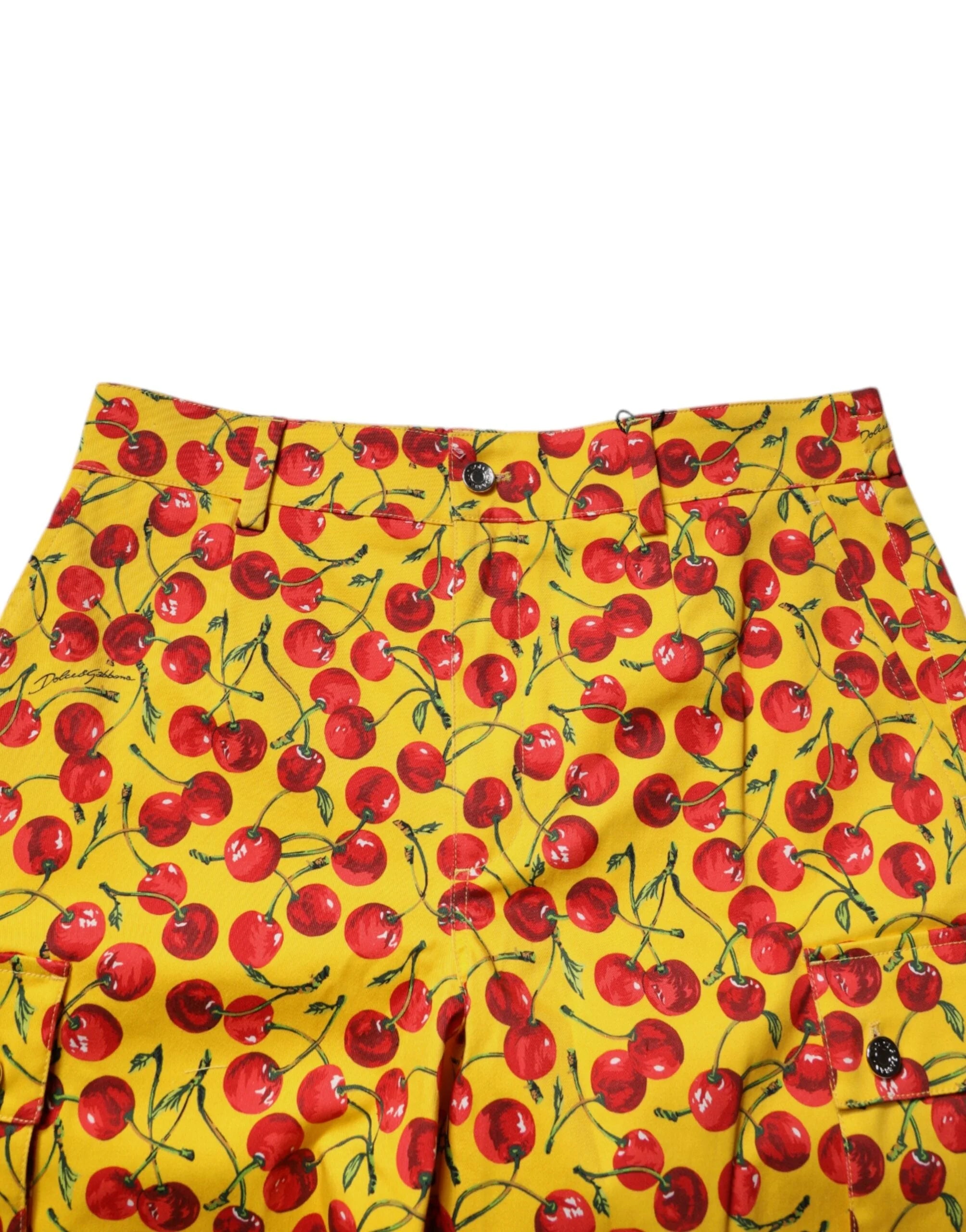Dolce & Gabbana Yellow Cherry Print Cotton Men Bermuda Shorts - IT48 | M - Bermudas