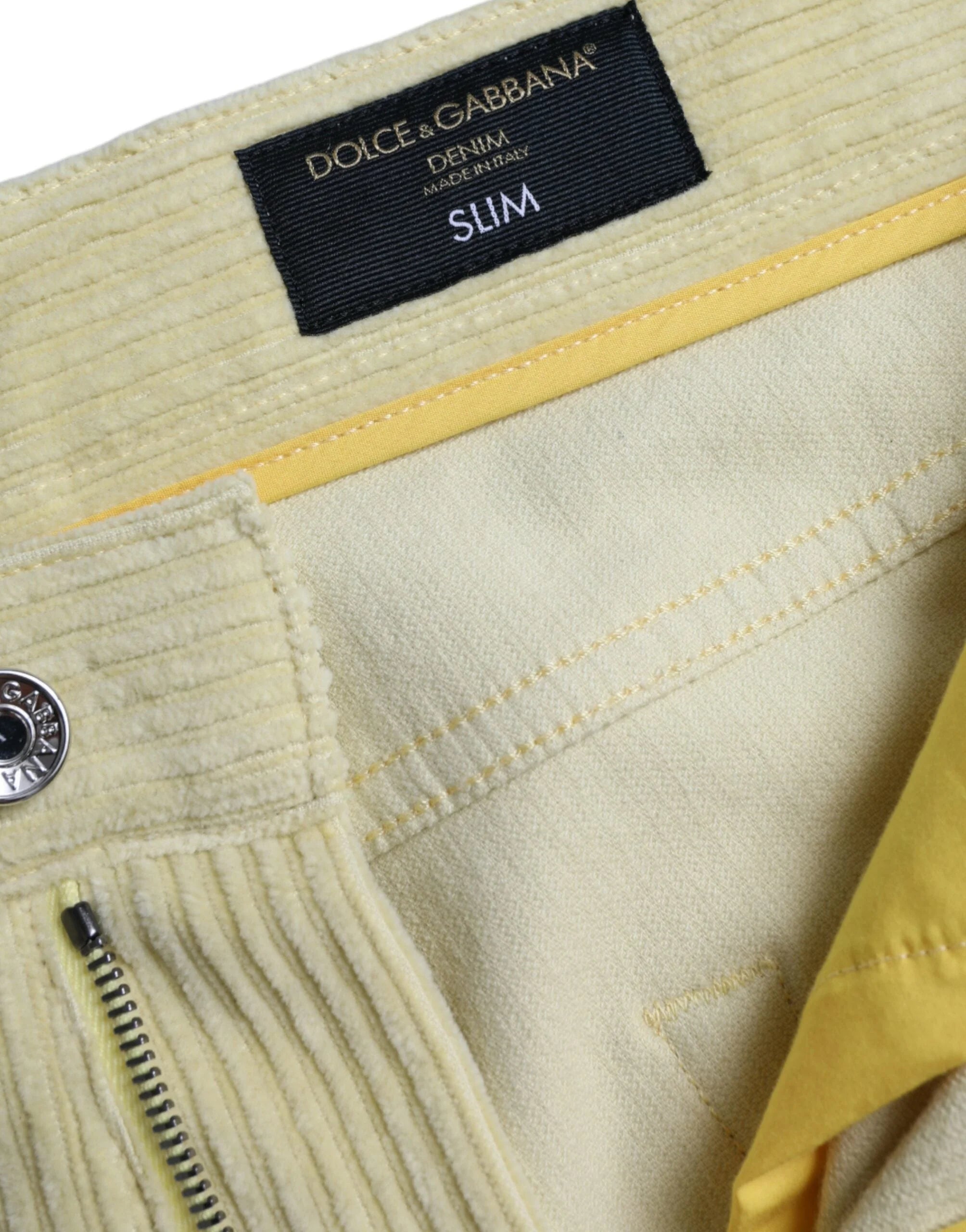 Dolce & Gabbana Yellow Corduroy Logo Plaque Skinny Denim Jeans - IT48 | M - Jeans
