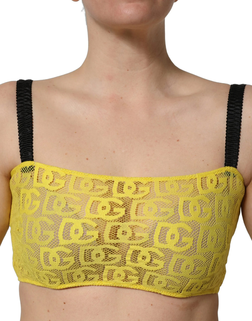 Dolce & Gabbana Yellow Cotton Crepe Chiffon Crop Bralette Top - IT40|S