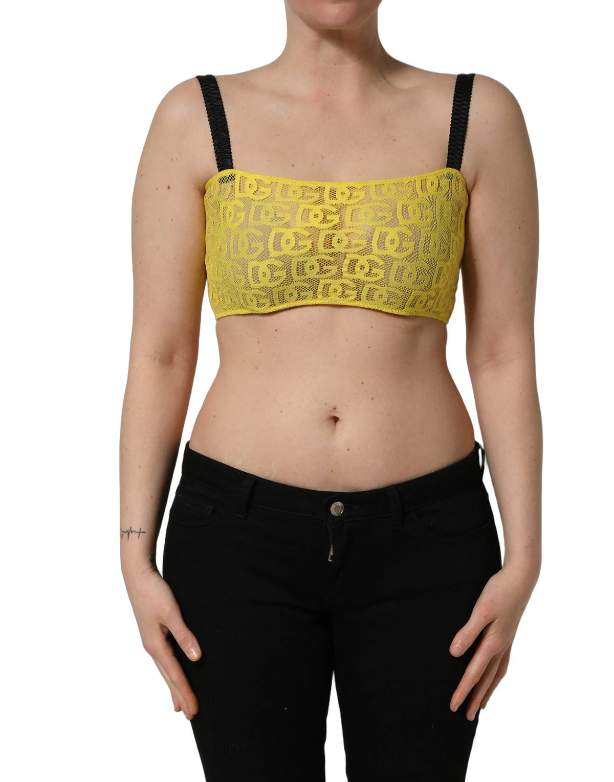 Dolce & Gabbana Yellow Cotton Crepe Chiffon Crop Bralette Top - IT40|S