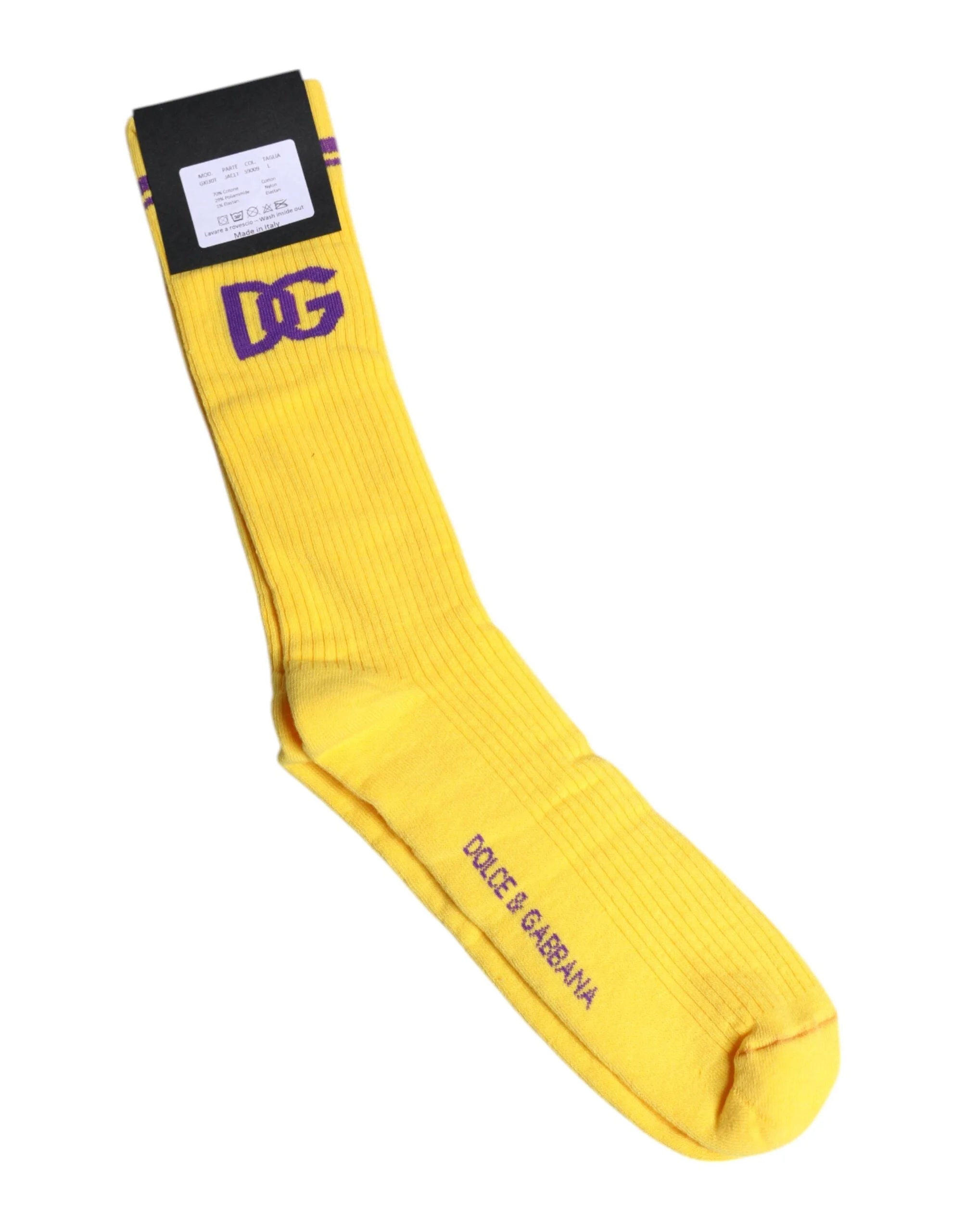 Dolce & Gabbana Yellow Cotton DG Logo Mid Calf Socks - Crew Socks