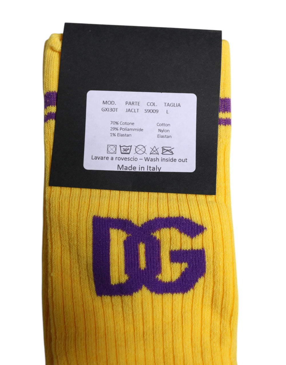 Dolce & Gabbana Yellow Cotton DG Logo Mid Calf Socks - Crew Socks