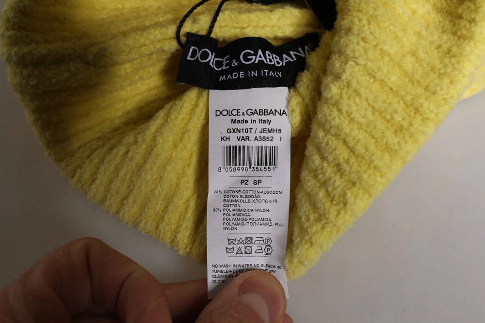 Dolce & Gabbana Yellow Cotton Knitted Winter Beanie Hat - Beanies