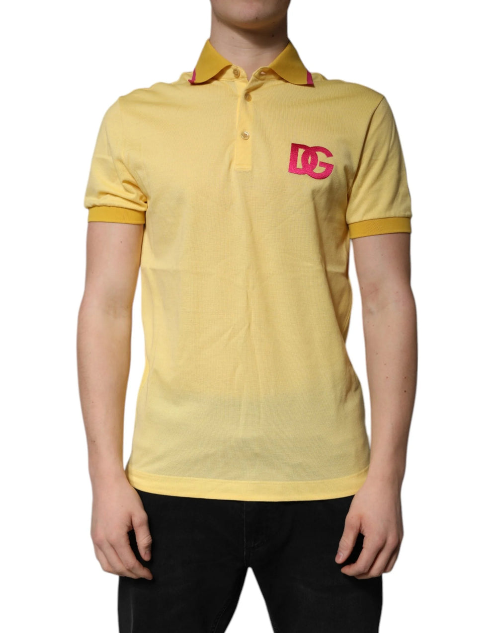 Dolce & Gabbana Yellow Cotton Logo Collared Polo T-shirt - IT46 | S - Polos