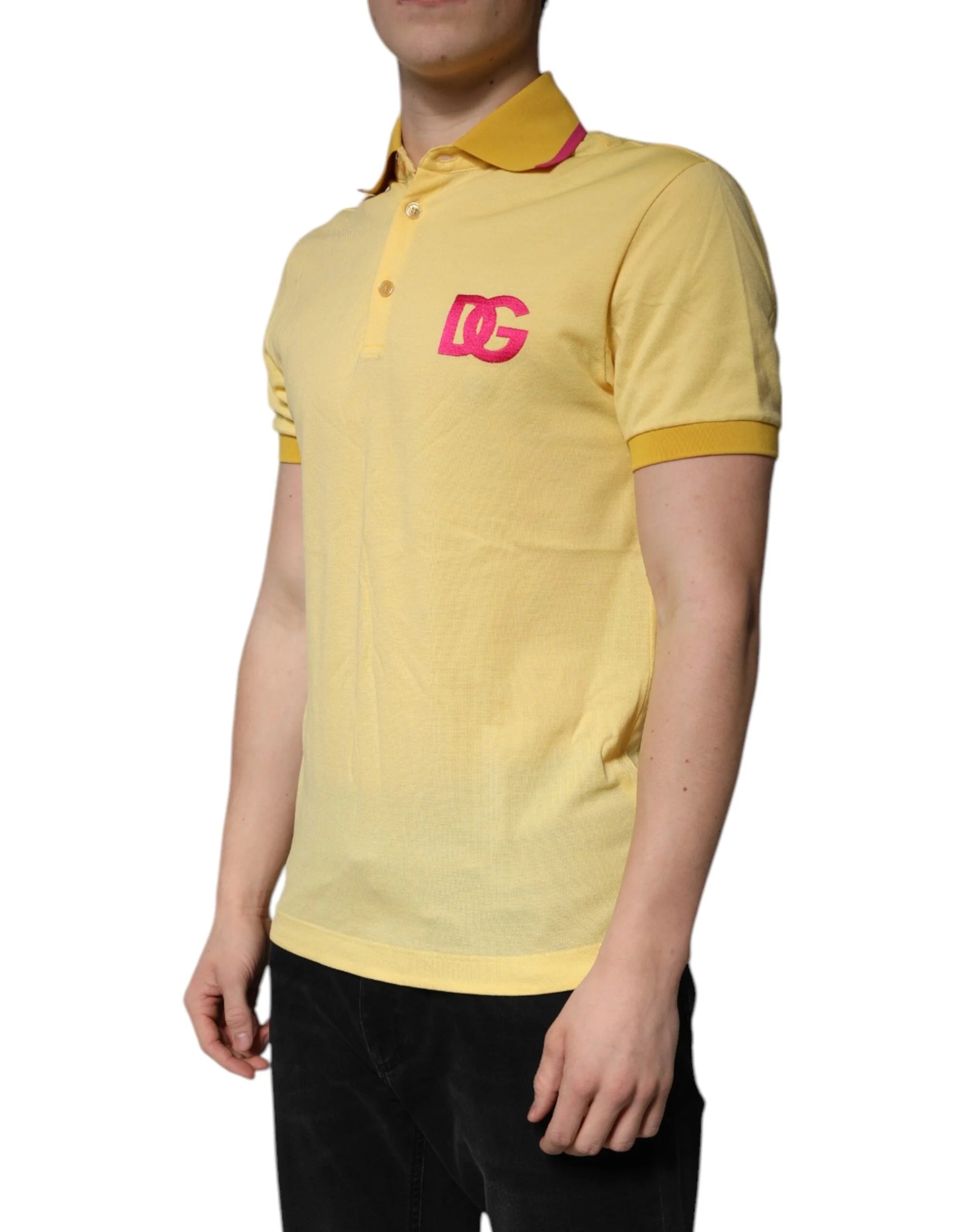 Dolce & Gabbana Yellow Cotton Logo Collared Polo T-shirt - IT46 | S - Polos