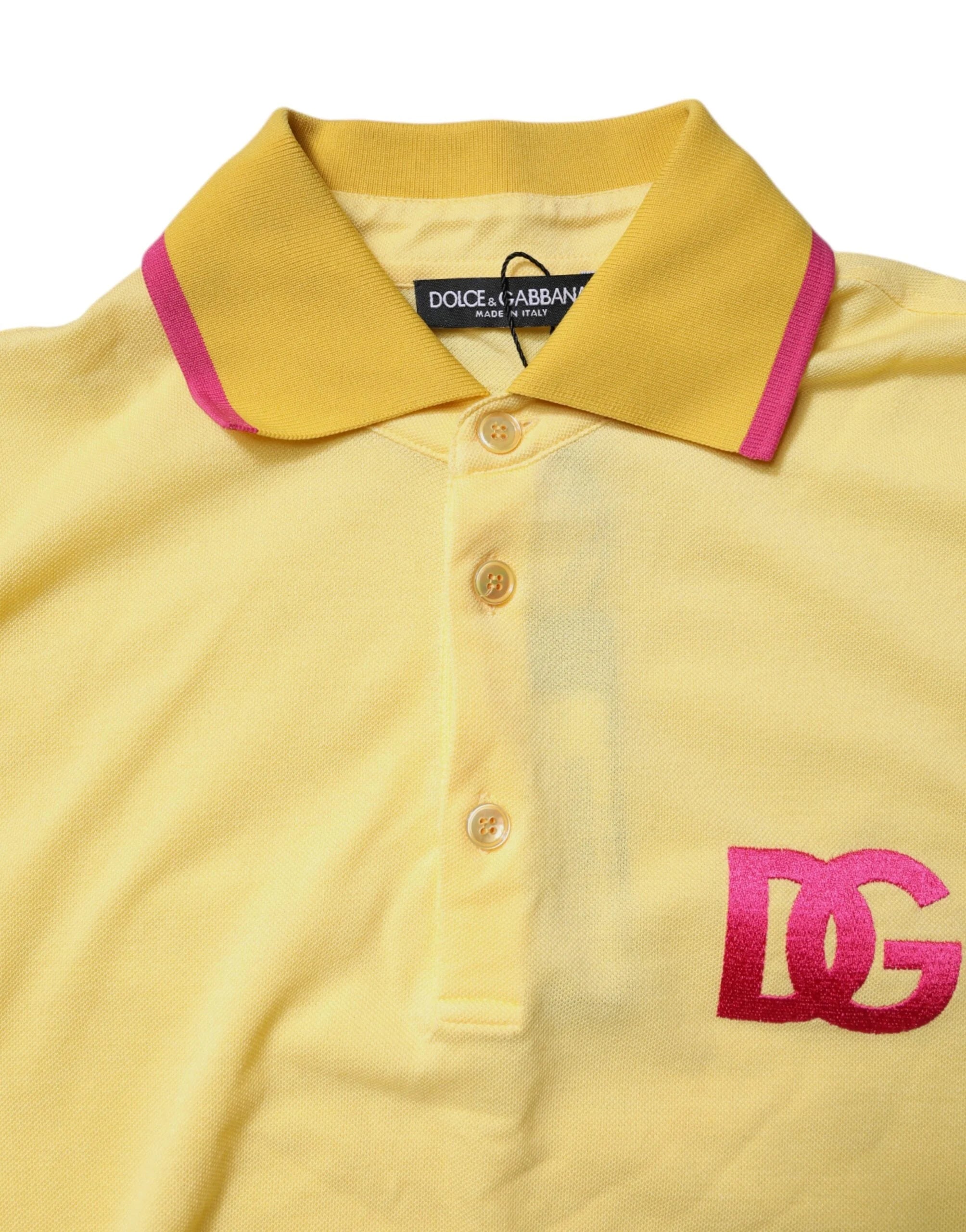 Dolce & Gabbana Yellow Cotton Logo Collared Polo T-shirt - IT46 | S - Polos