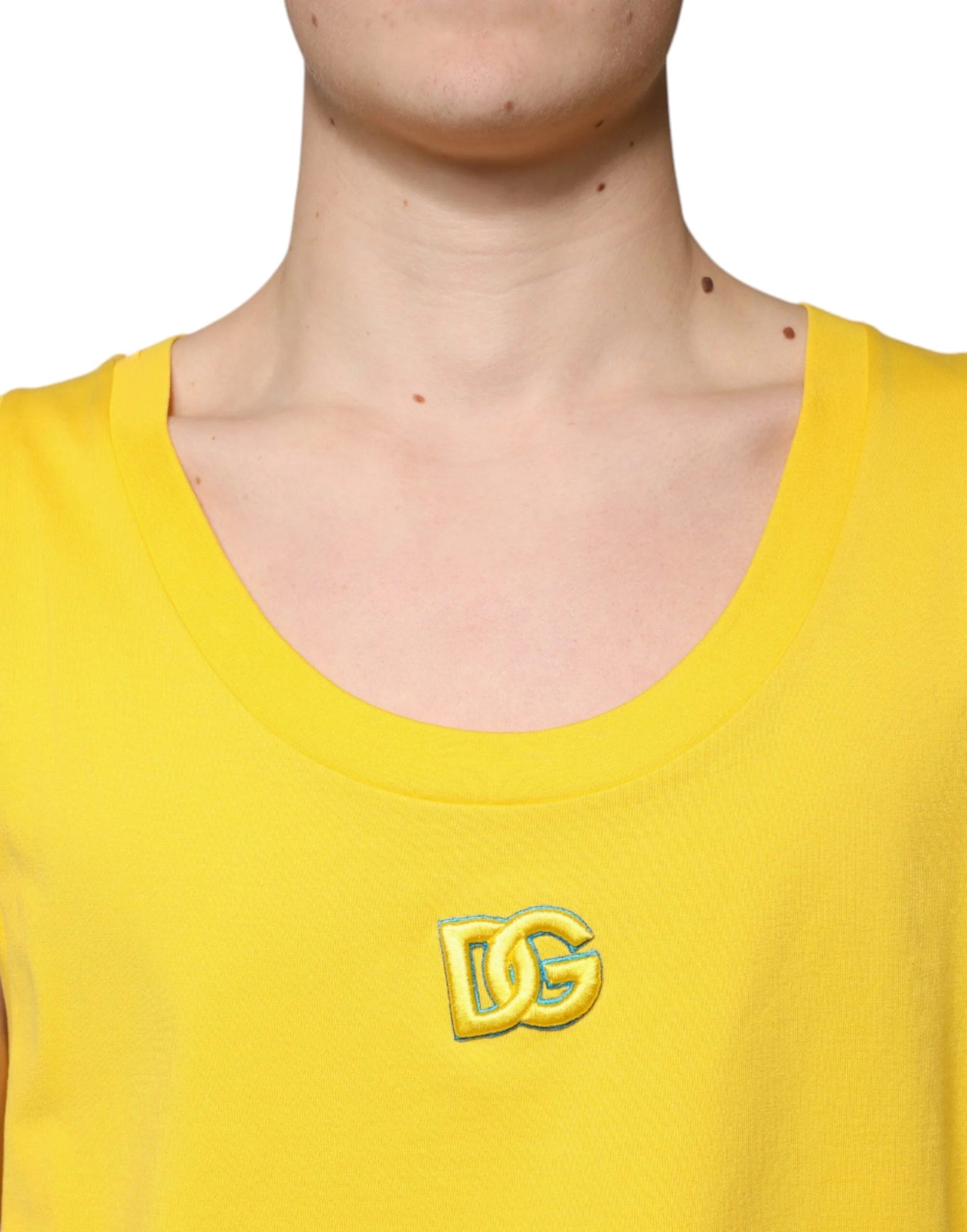 Dolce & Gabbana Yellow Cotton Round Neck Sleeveless T-shirt - IT50 | L - Tank Tops