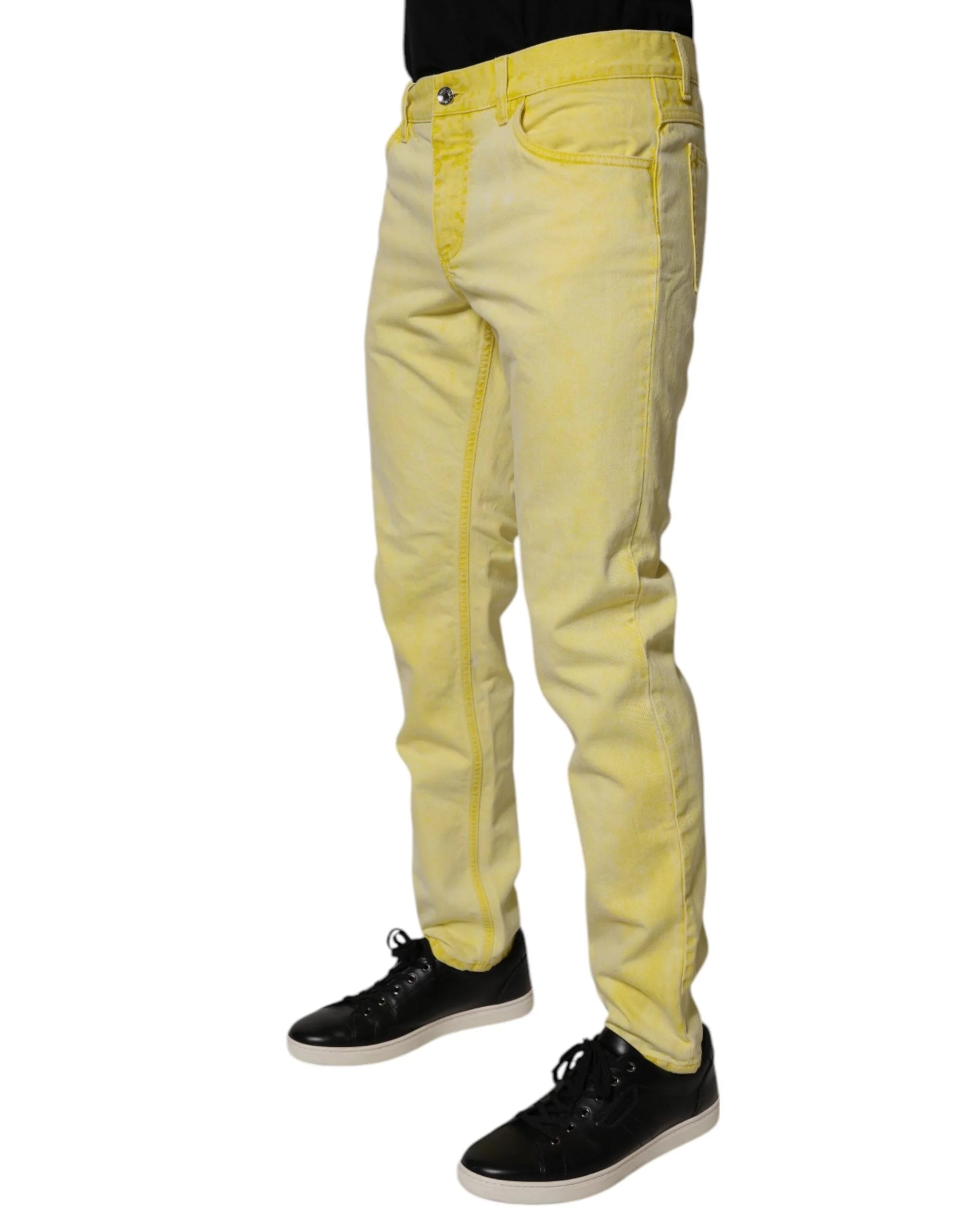 Dolce & Gabbana Yellow Cotton Stretch Skinny Men Denim Jeans - IT48 | M - Jeans