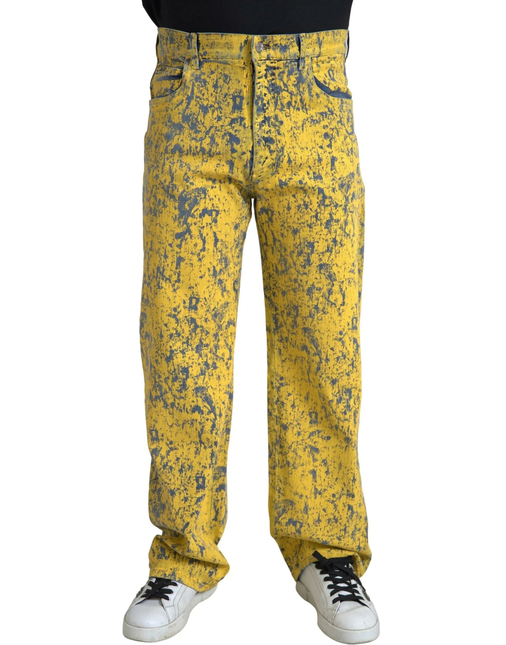 Dolce & Gabbana Yellow Cotton Tie Dye Straight Denim Jeans - Jeans