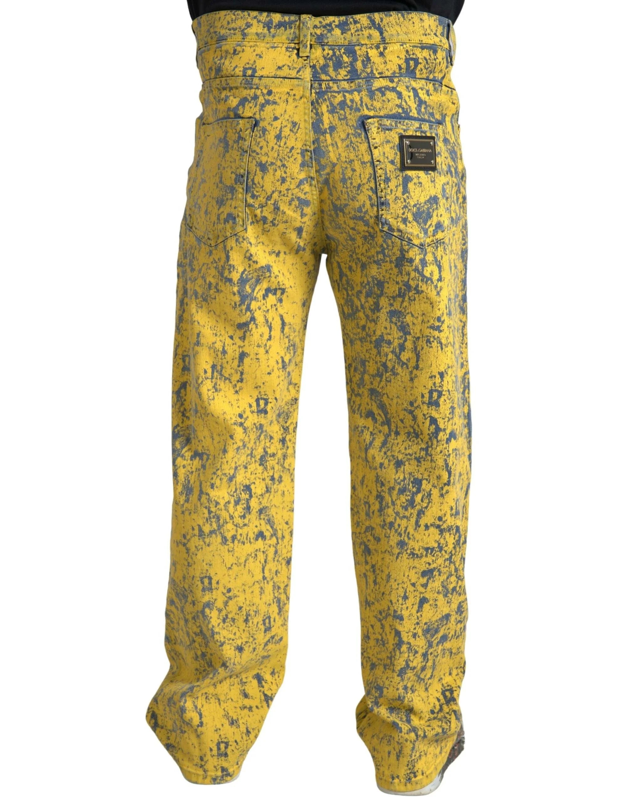 Dolce & Gabbana Yellow Cotton Tie Dye Straight Denim Jeans - Jeans