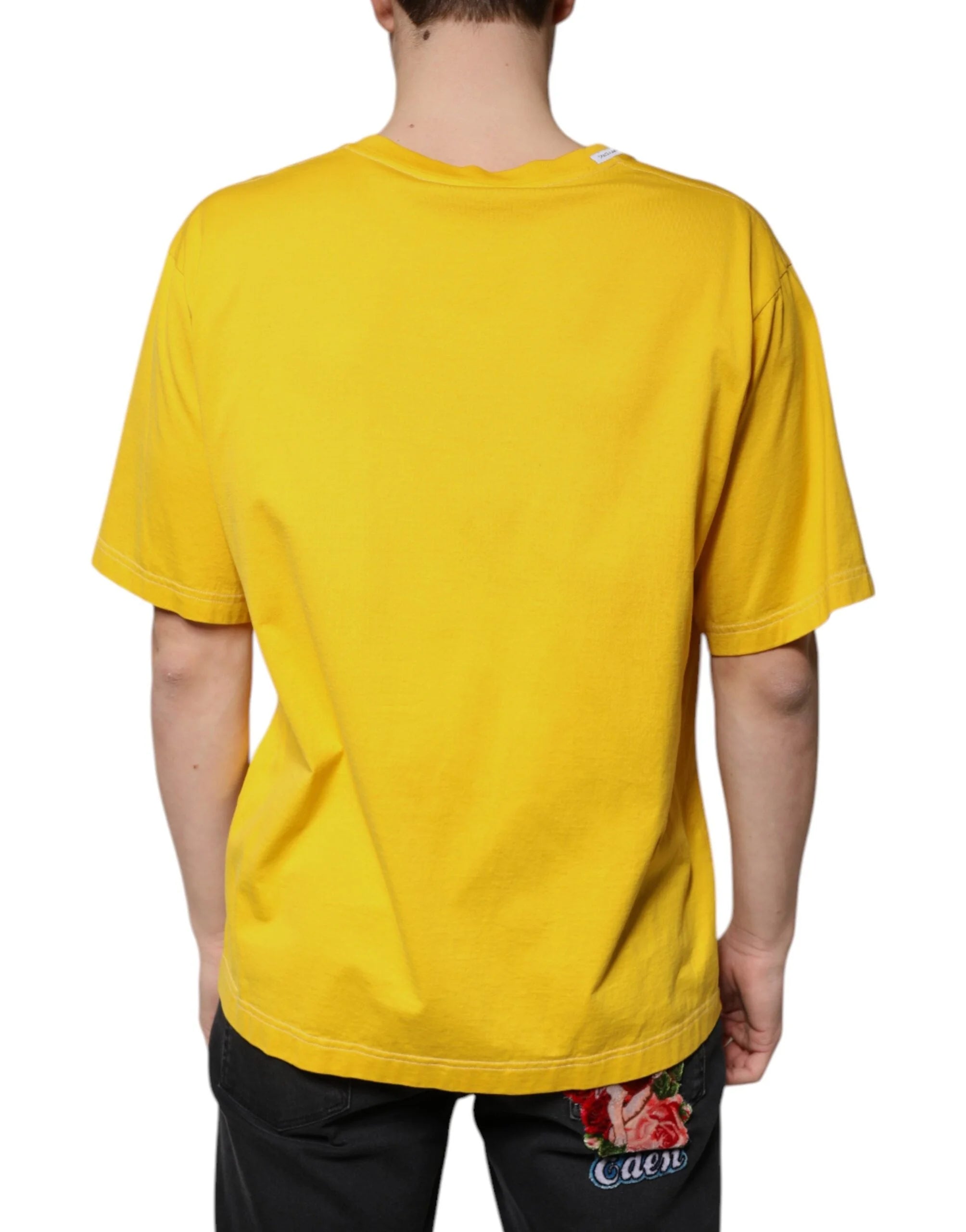 Dolce & Gabbana Yellow Cotton V-neck Short Sleeves T-shirt - IT54 | XL - T-Shirts