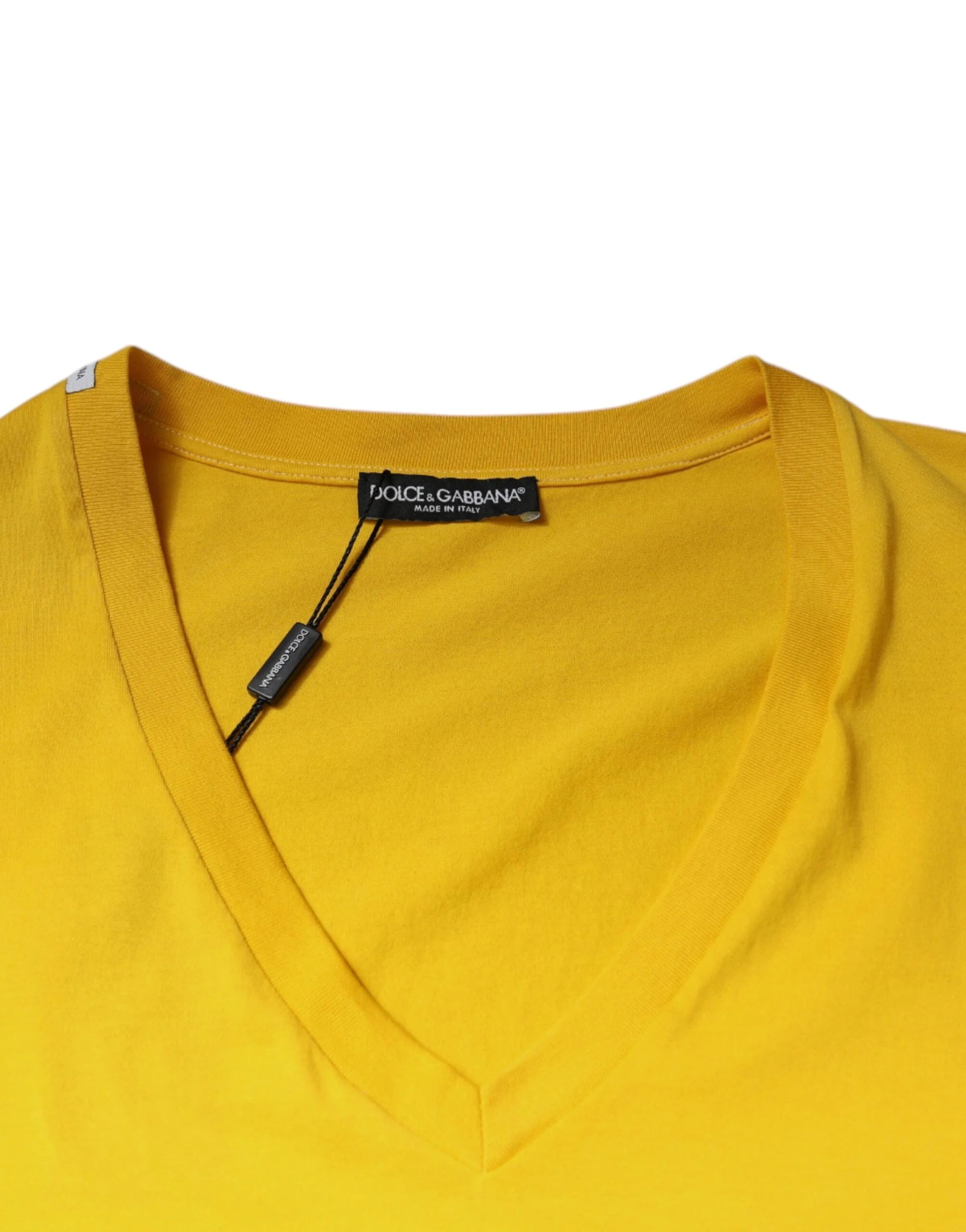 Dolce & Gabbana Yellow Cotton V-neck Short Sleeves T-shirt - IT54 | XL - T-Shirts