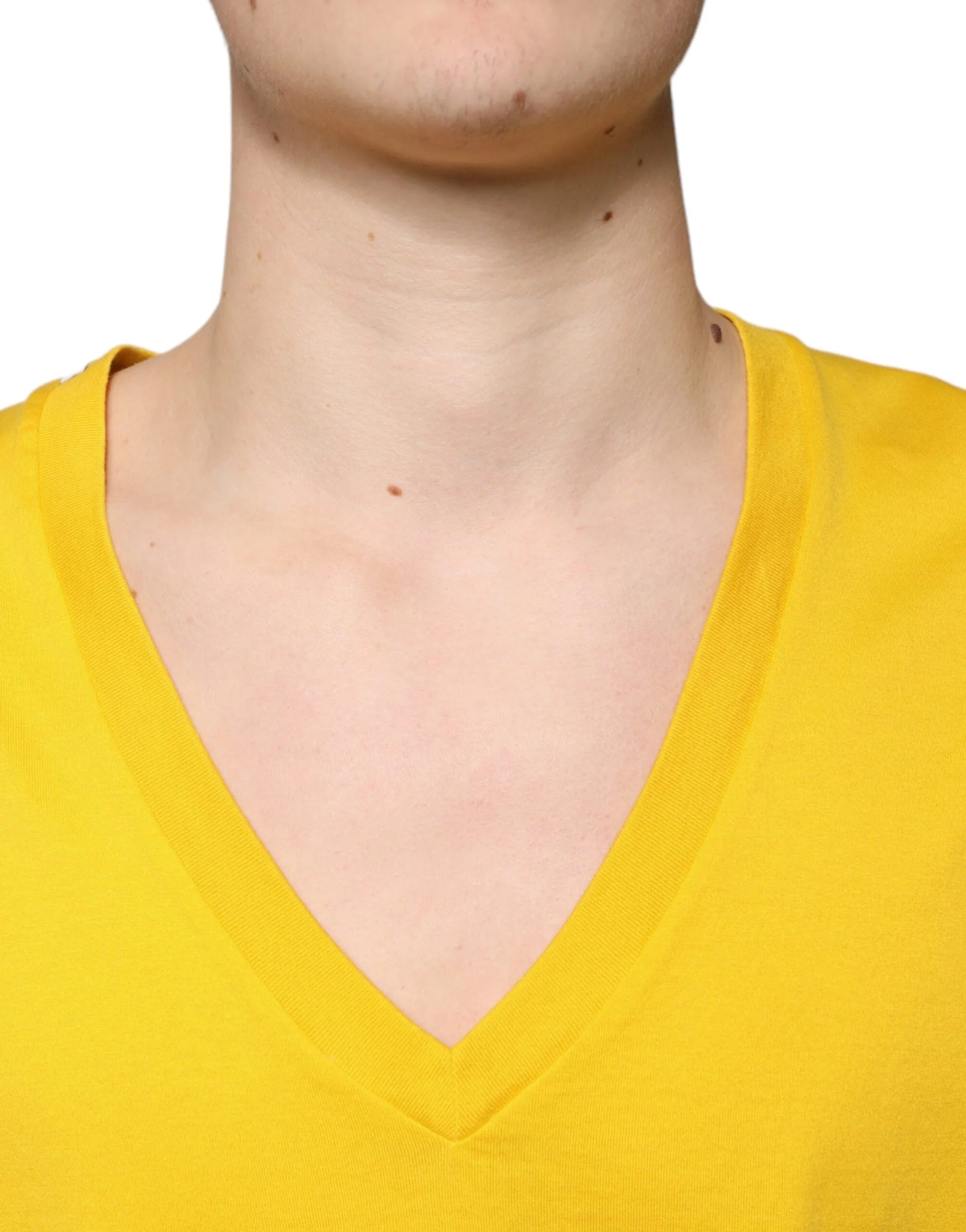 Dolce & Gabbana Yellow Cotton V-neck Short Sleeves T-shirt - IT54 | XL - T-Shirts