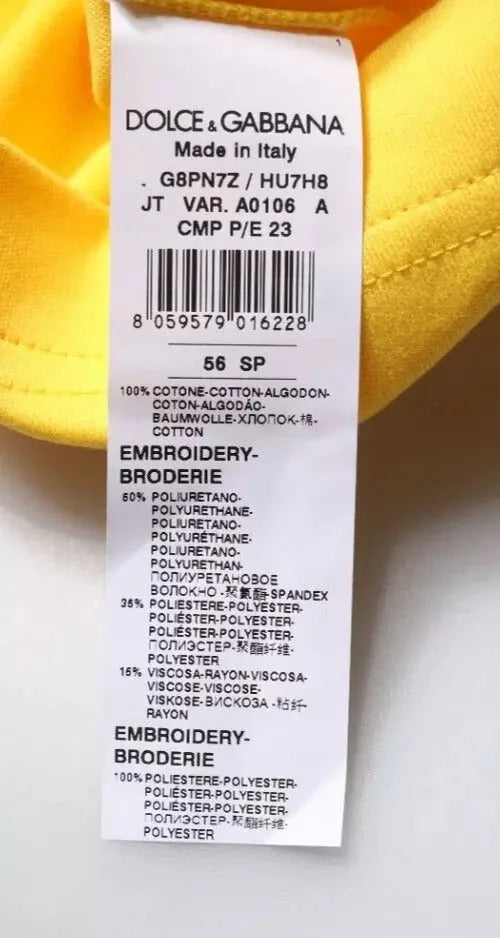 Dolce & Gabbana Yellow Crew Neck Short Sleeves T-shirt - IT56 | XXL - T-Shirts