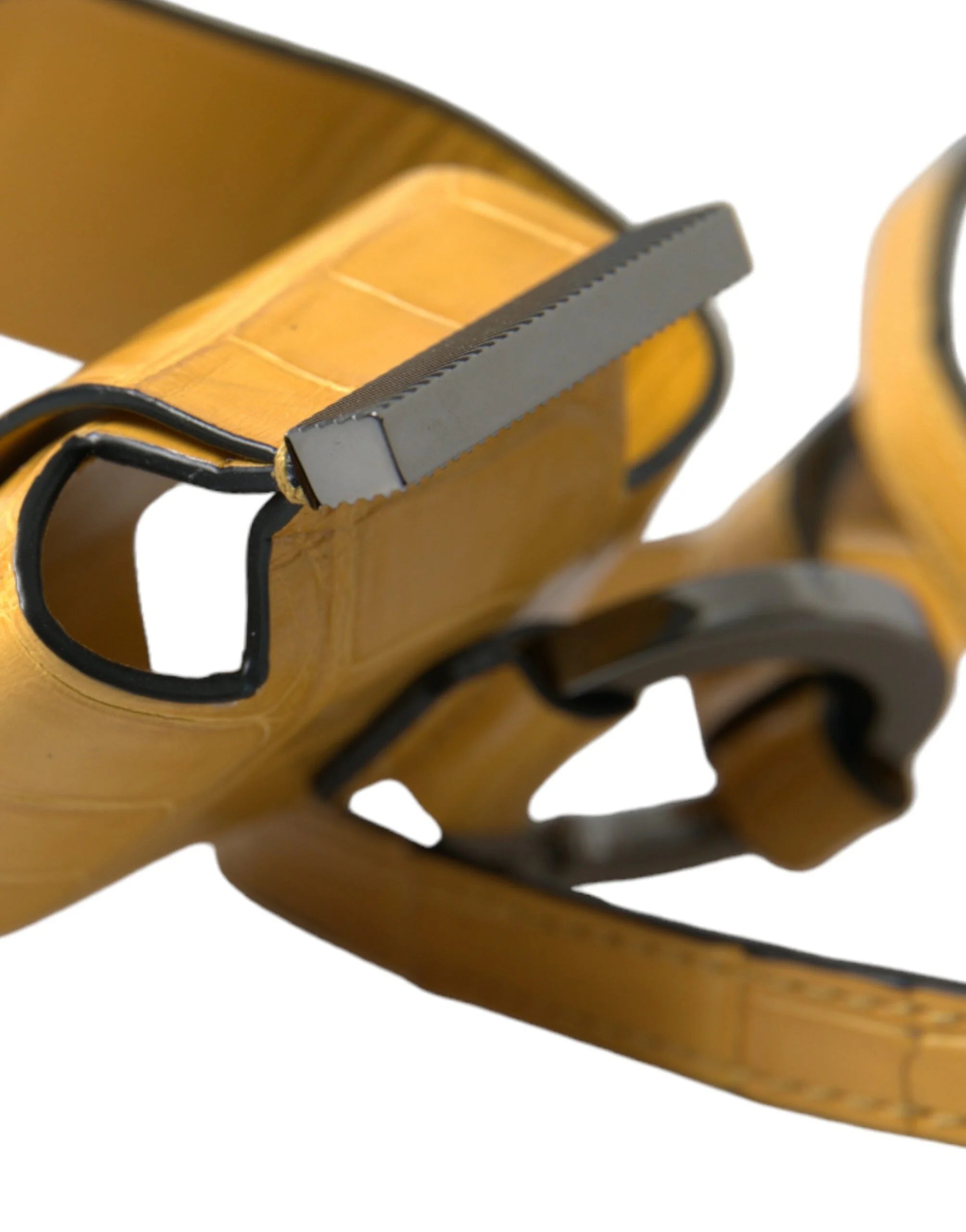 Dolce & Gabbana Yellow Crocodile Leather Logo Print Lanyard Keychain - Keychains