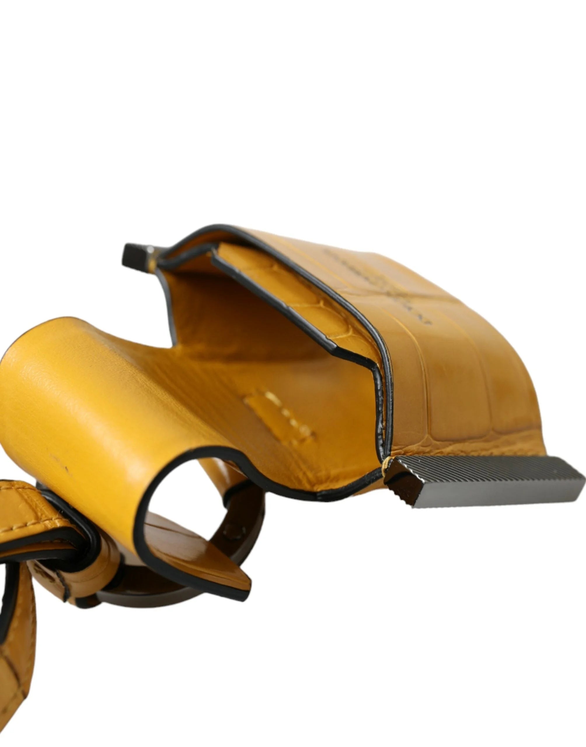 Dolce & Gabbana Yellow Crocodile Leather Logo Print Lanyard Keychain - Keychains