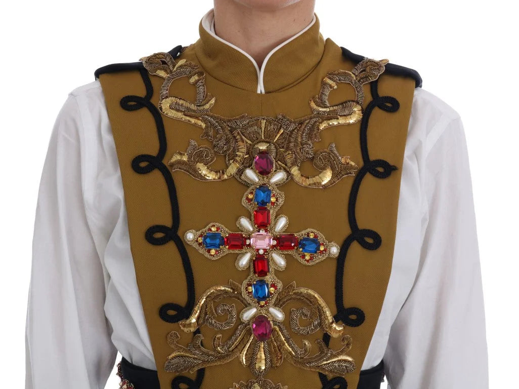 Dolce & Gabbana Yellow Crystal Cross Vest Jacket - IT40|S - Vests