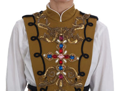Dolce & Gabbana Yellow Crystal Cross Vest Jacket - IT40|S - Vests