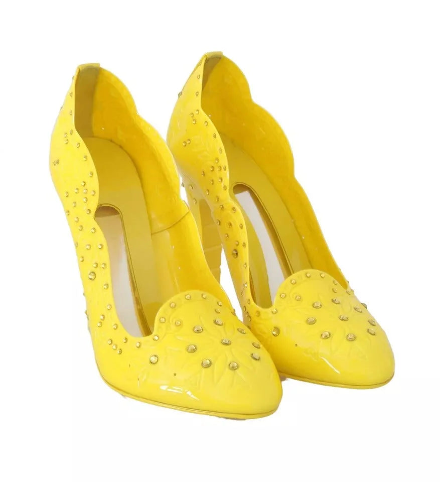 Dolce & Gabbana Yellow Crystal Heels CINDERELLA Shoes - EU37.5/US7